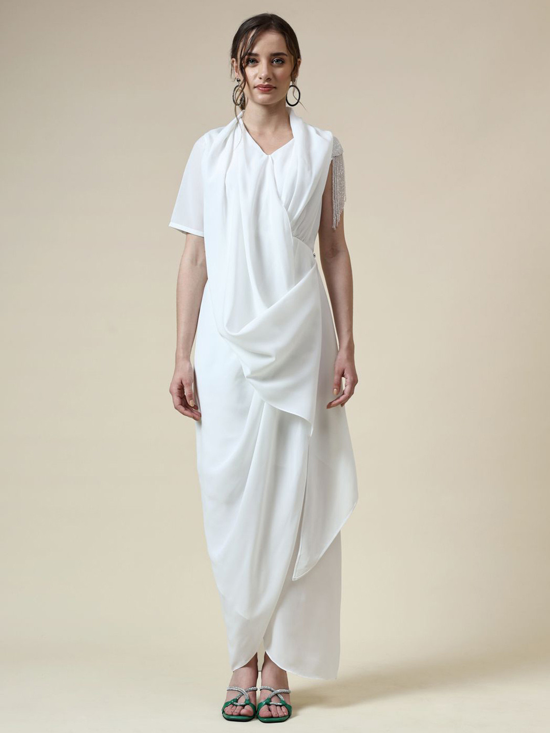 AAKAAR Crepe Solid Embellished Maxi Dress