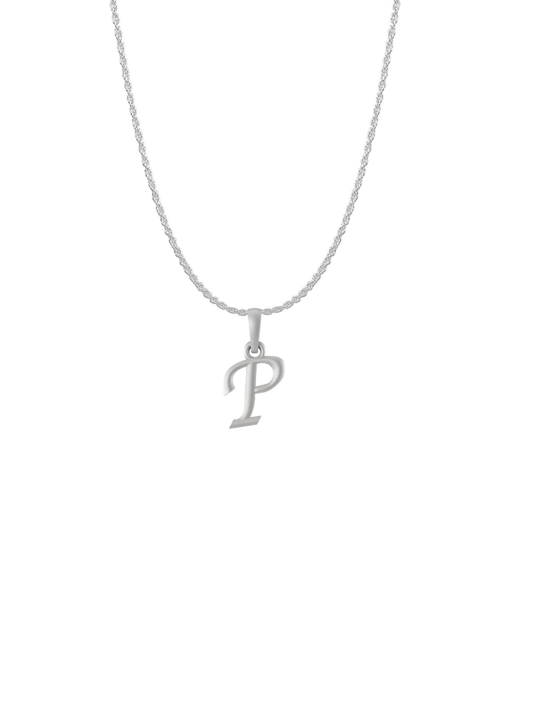 Metronaut Men 92.5 Sterling Silver P Alphabet Pendant with Rope Chain