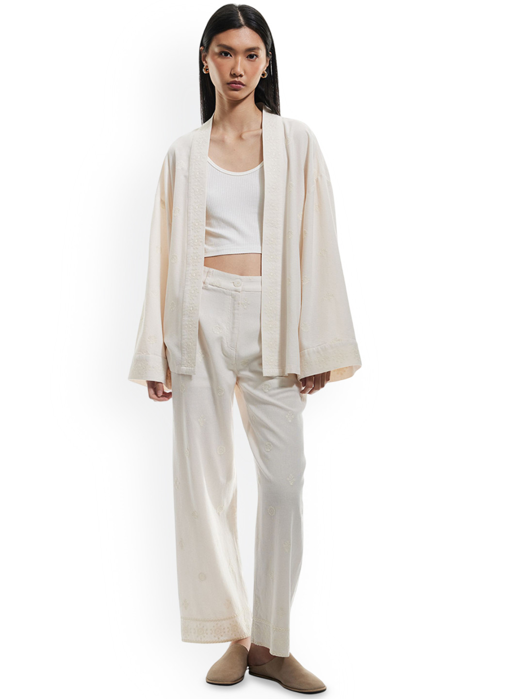 Koton Women High-Rise Self Design Trousers