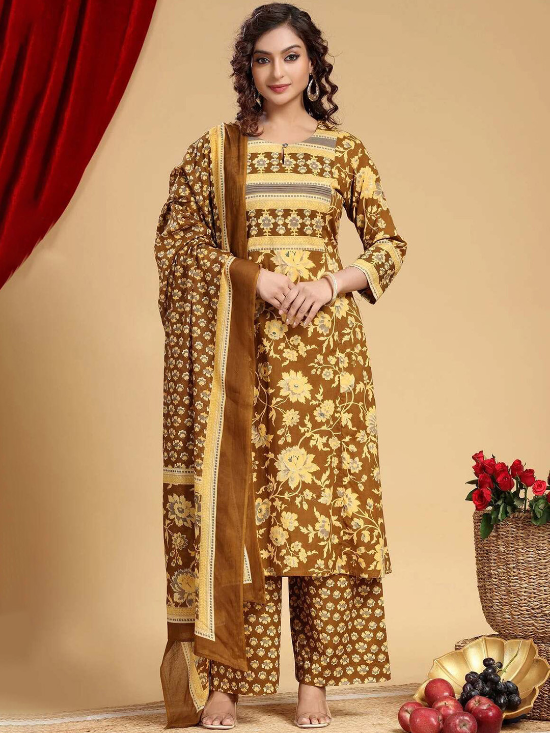 COTTON CULTURE Women Ethnic Motifs Printed Regular Pure Cotton Kurta Set