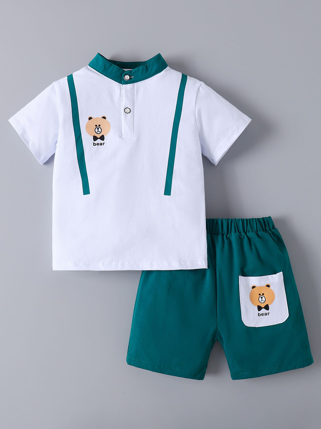 Mark & Mia Boys Printed Mandarin Collar T-shirt With Shorts