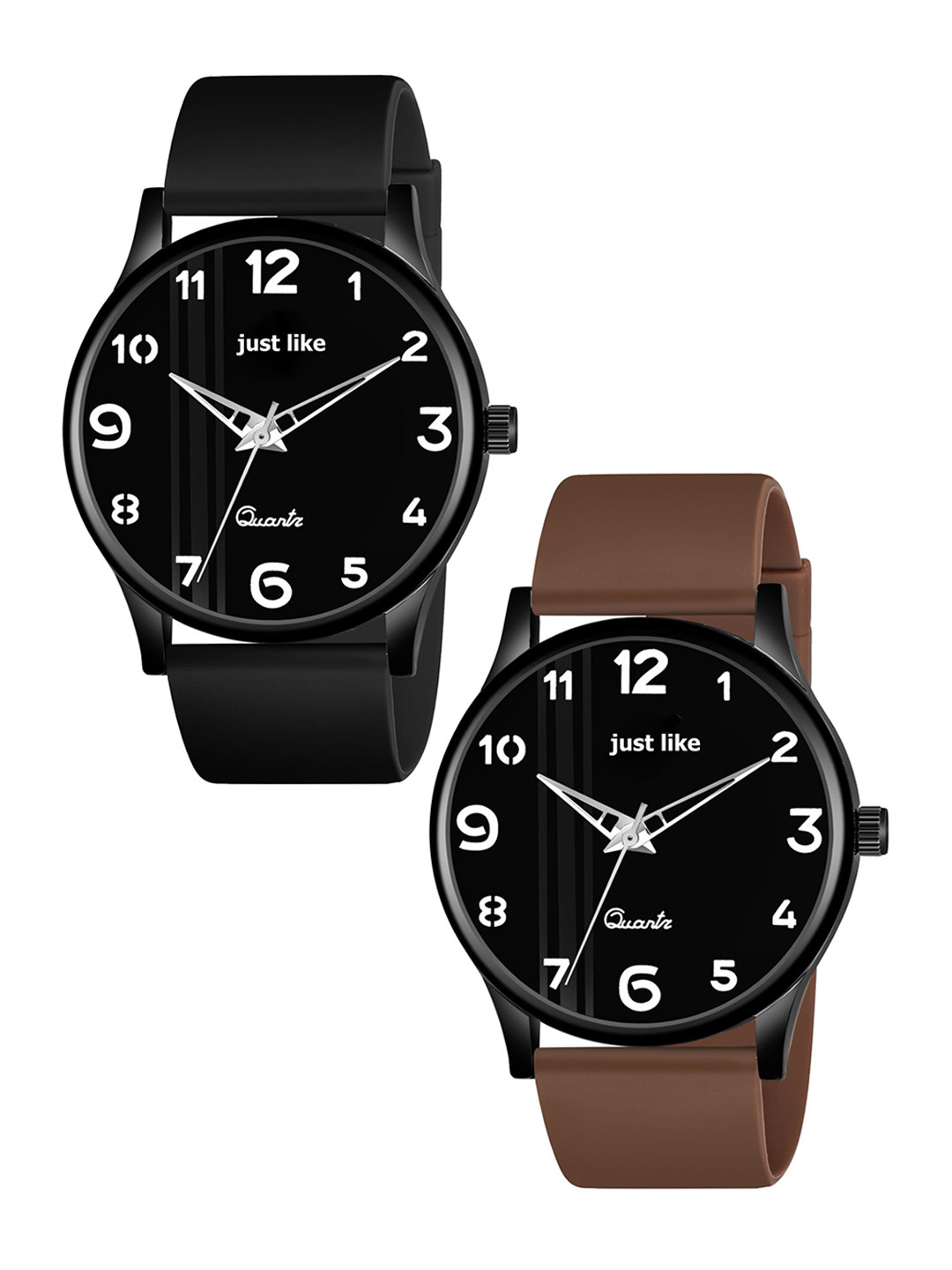 JUST LIKE Men Pack Of 2 Dial & Reset Time Analogue Watch espoiers black & Brown 2slicon