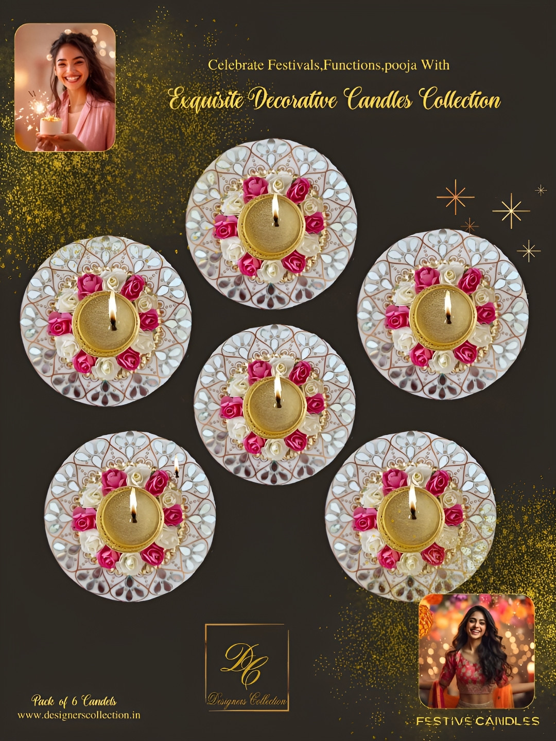 Designers Collection Decorative 6Pcs Scented 1 Wick Solid Round Regular Jar Candles