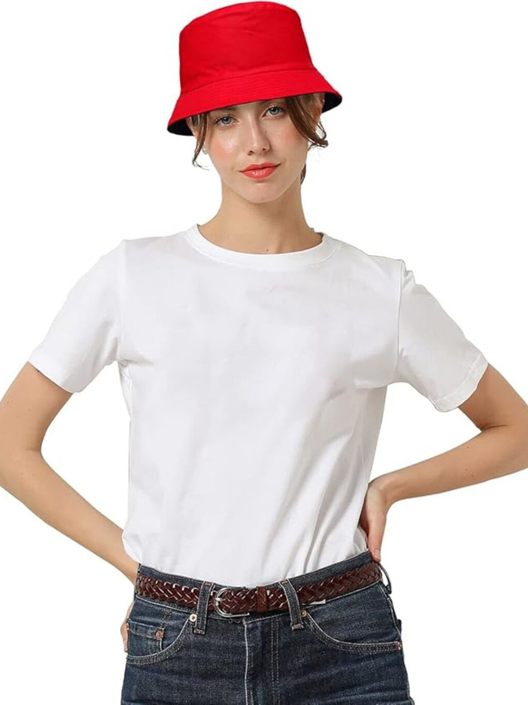TEEMOODS Women Red Solid Bucket Hat