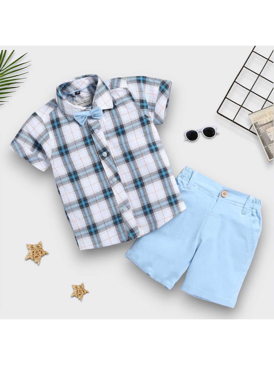 WINSWORLD ENTERPRISE Boys Checked Short Sleeves Shirt With Shorts