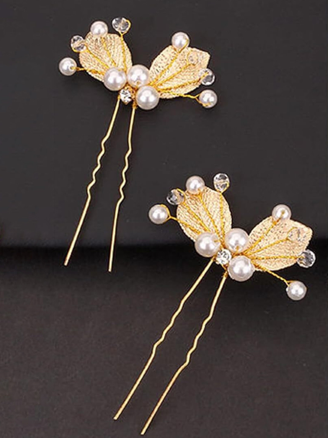 Blubby Set Of 2 Fur Bridal Golden Leaf Juda Comb Pin