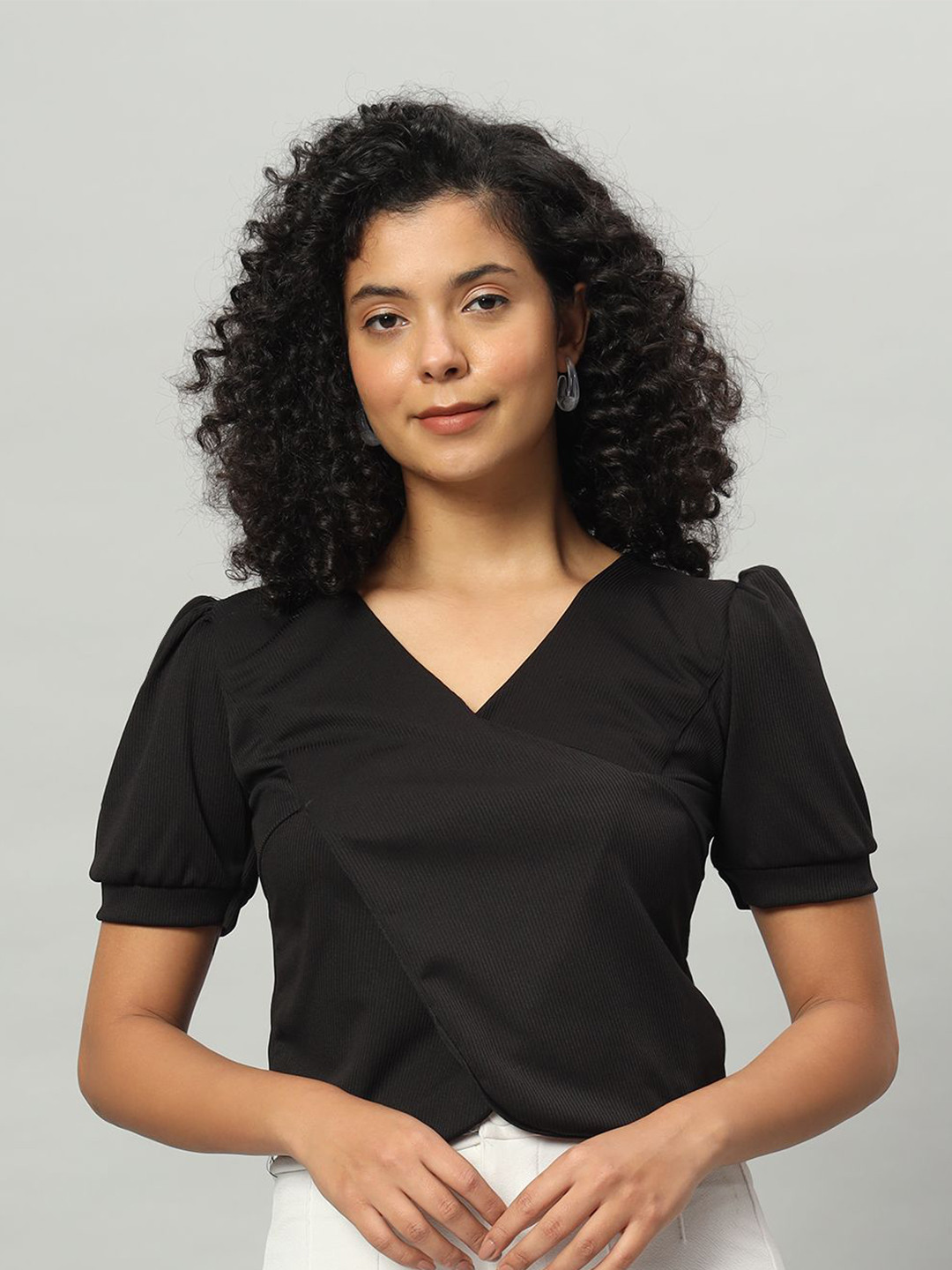 Funday Fashion Women Puff Sleeve Chiffon Tank Crop Top