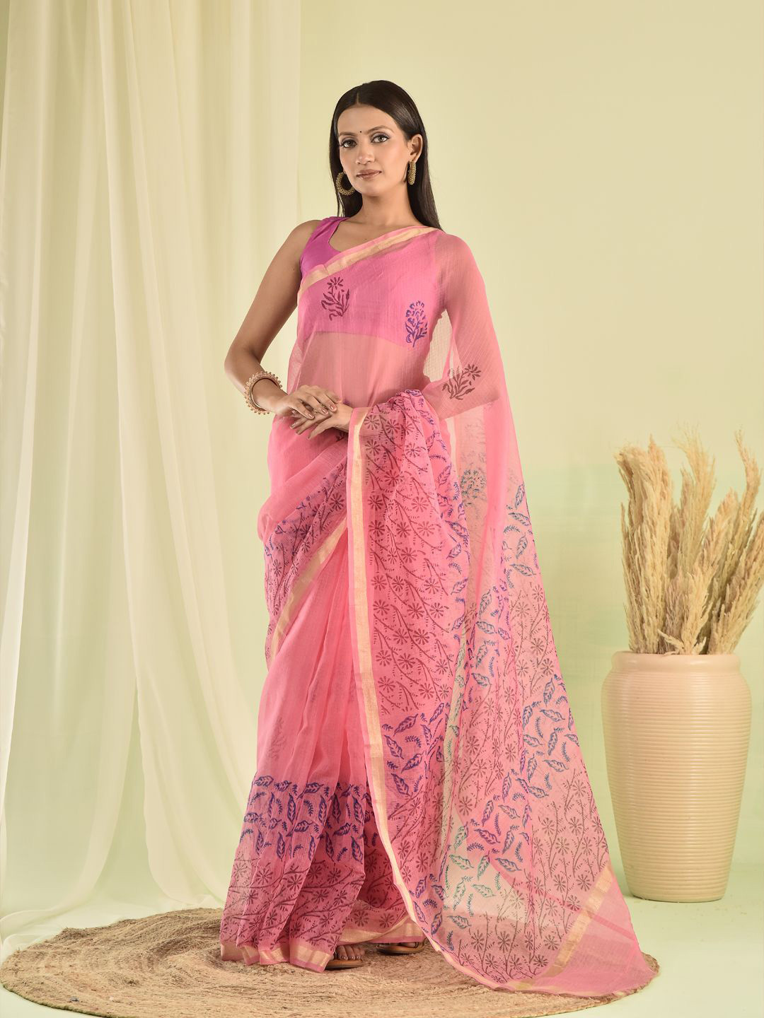 sutra attire Ethnic Motifs Zari Silk Cotton Kota Saree