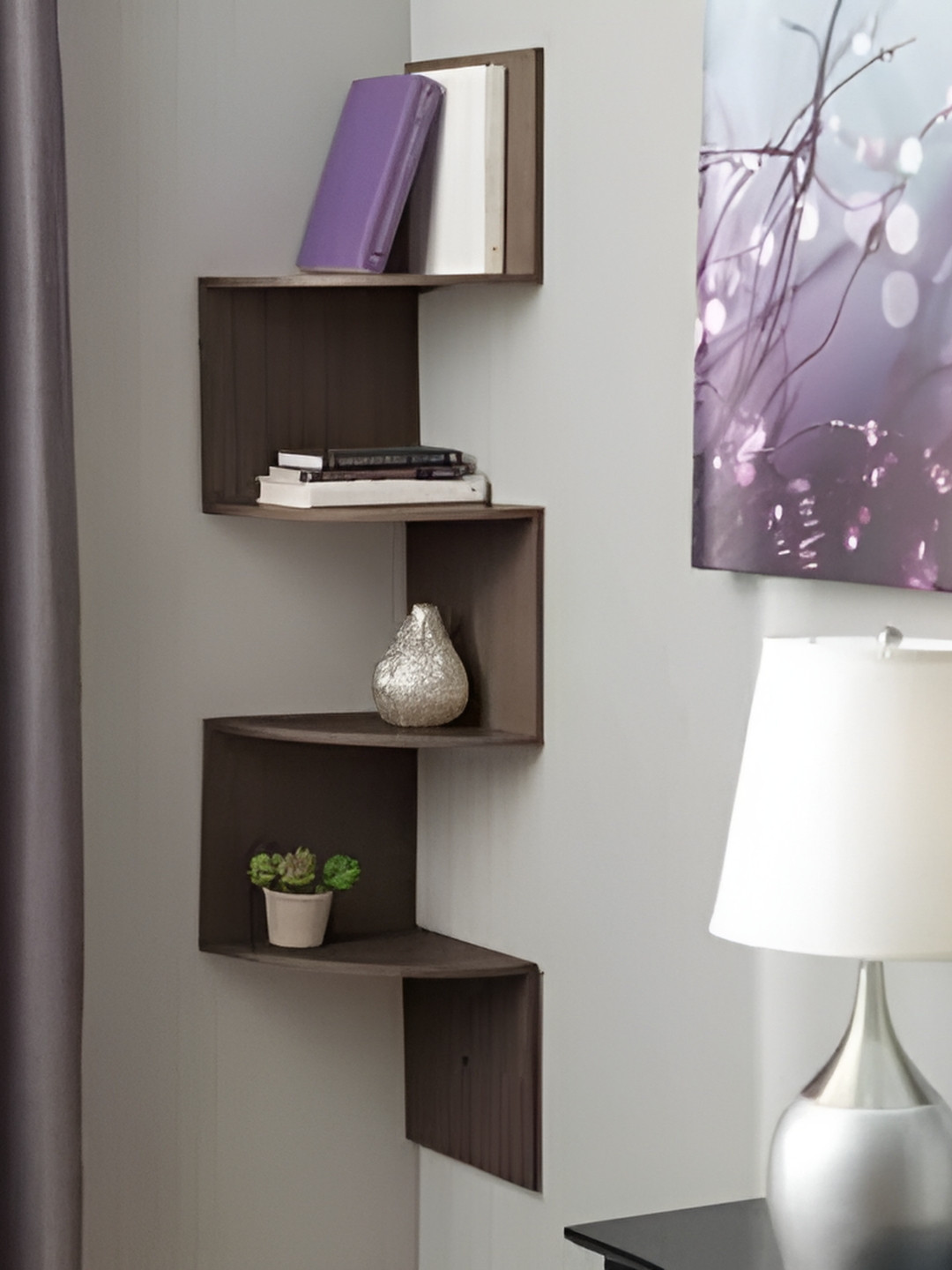 Xtenshion Crafts Brown Wood Corner Wall Shelf