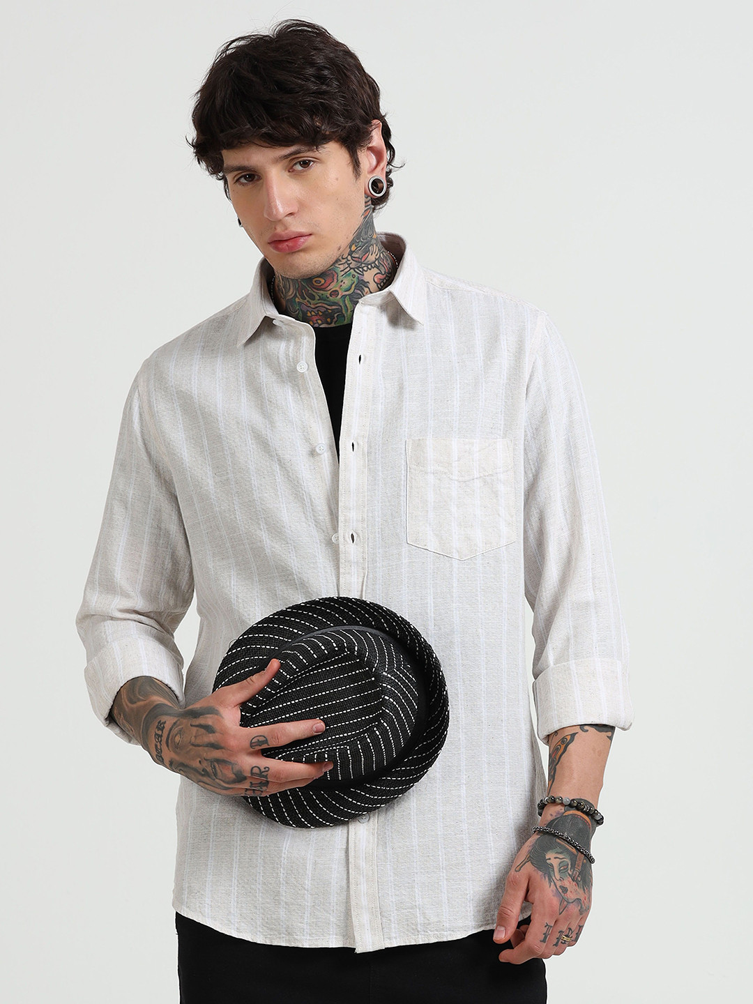 MARTIN SMITH Men Comfort Striped Party Shirt