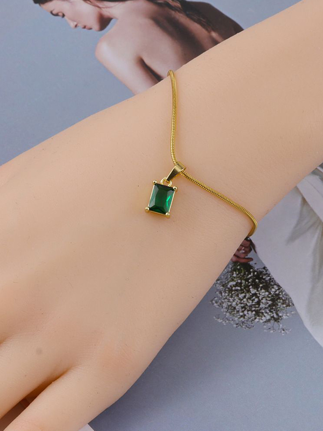 Just Lil Things Women Gold-Plated Emerald Stone Studded Wraparound Bracelet