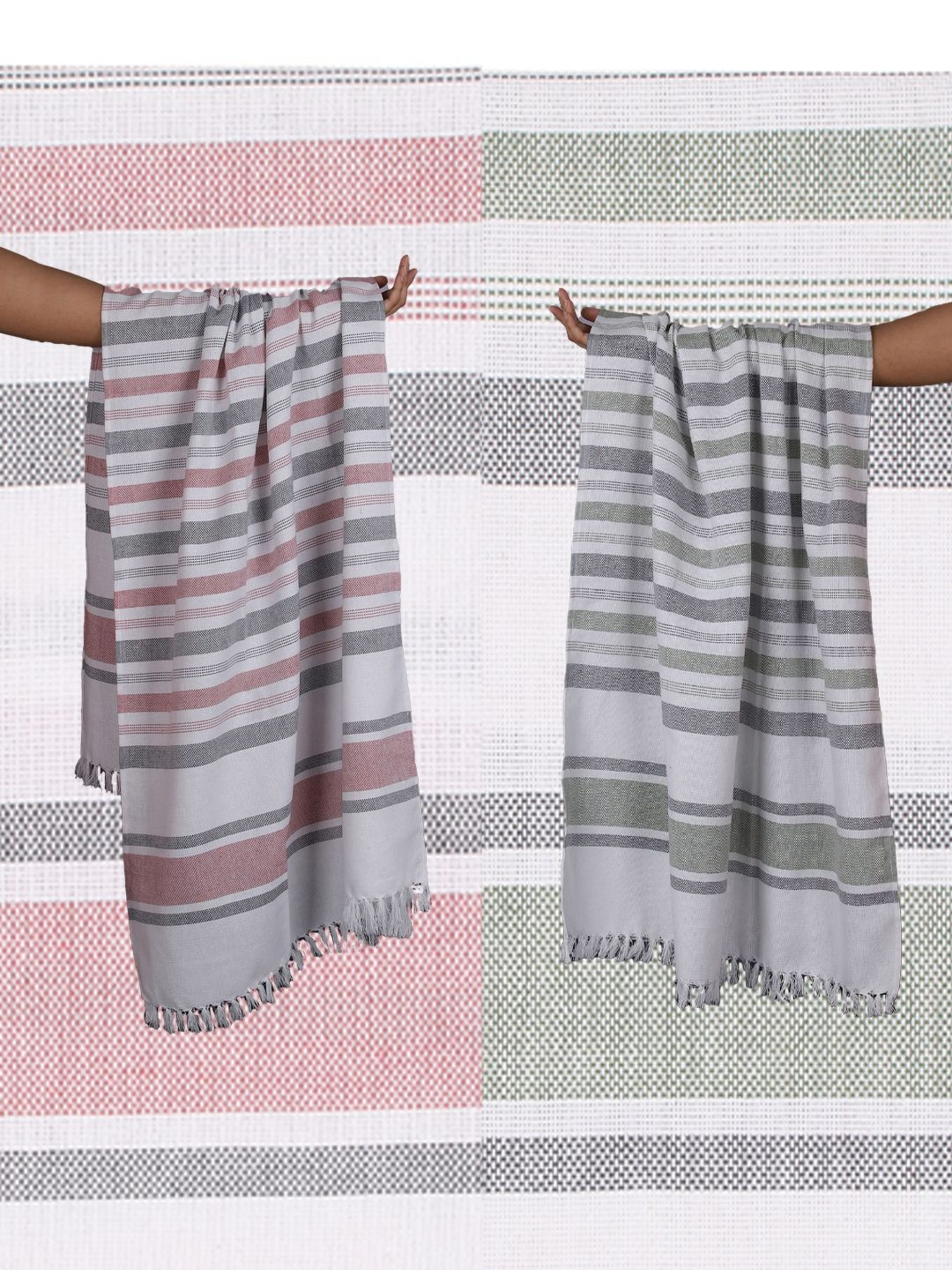 The Bath Community White Blue & Brown Striped 350GSM Set of 2 Anti-Bacteria Bath Towel