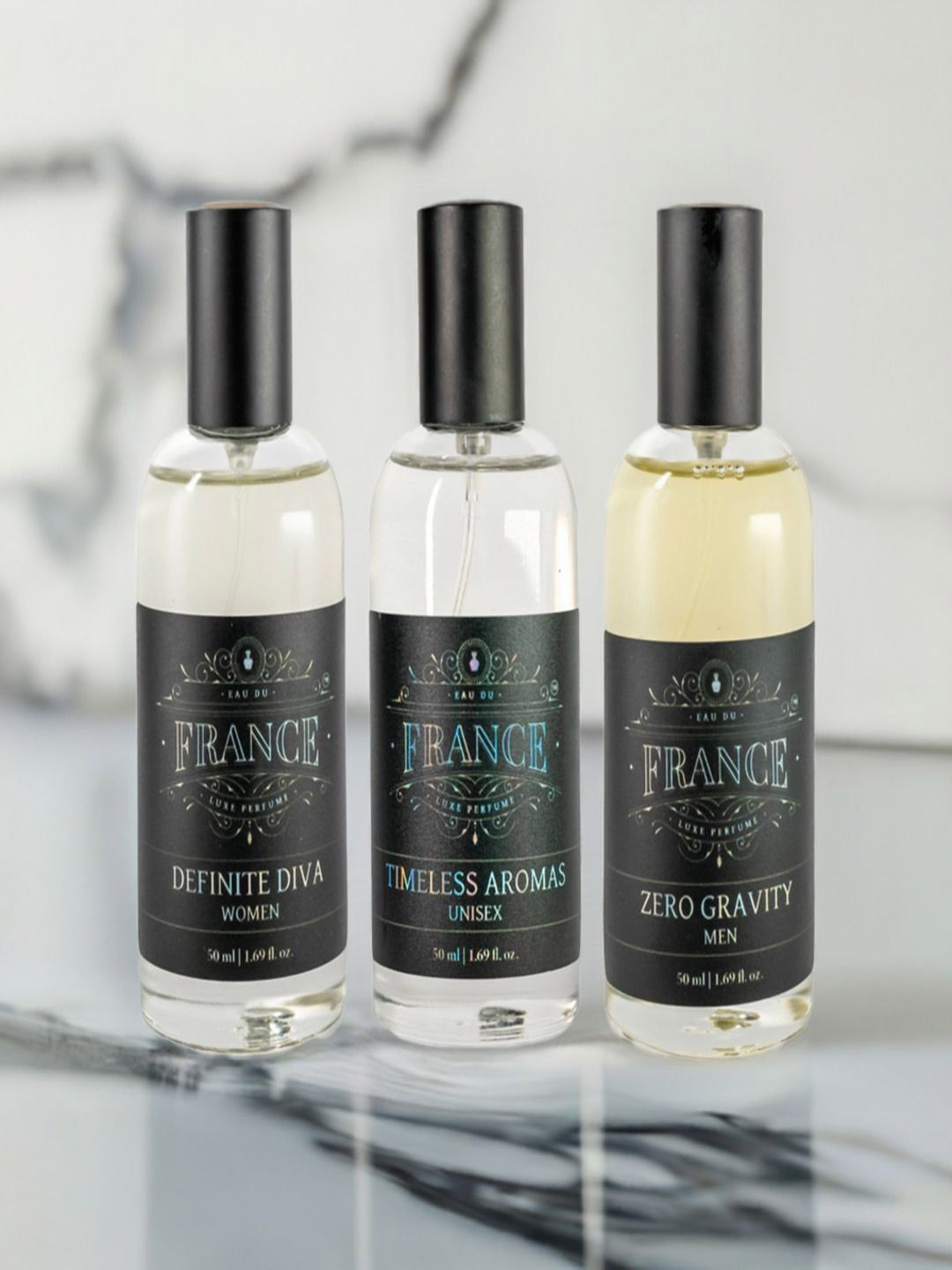 Eau DuFrance Set Of 3 Timeless Aromas Definite Diva & Zero Gravity Eau De Parfum 50ml Each