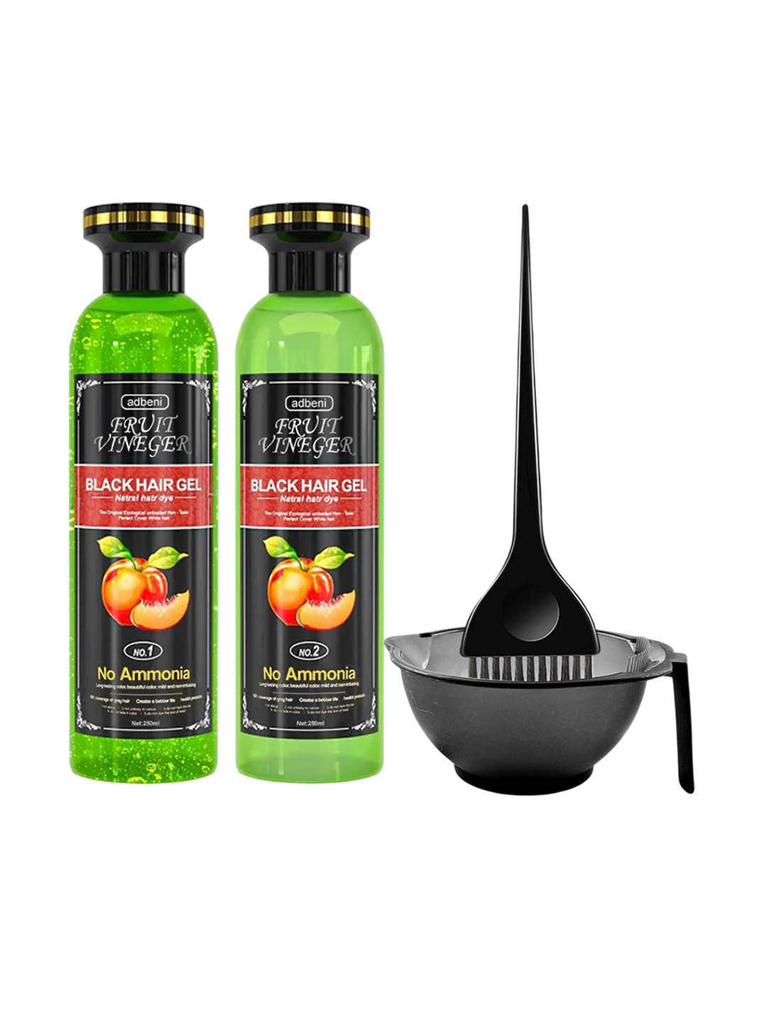 Adbeni Set Of 2 Fruit Vineger Gel Hair Color With Bowl & Brush - 250 ml Each - Black