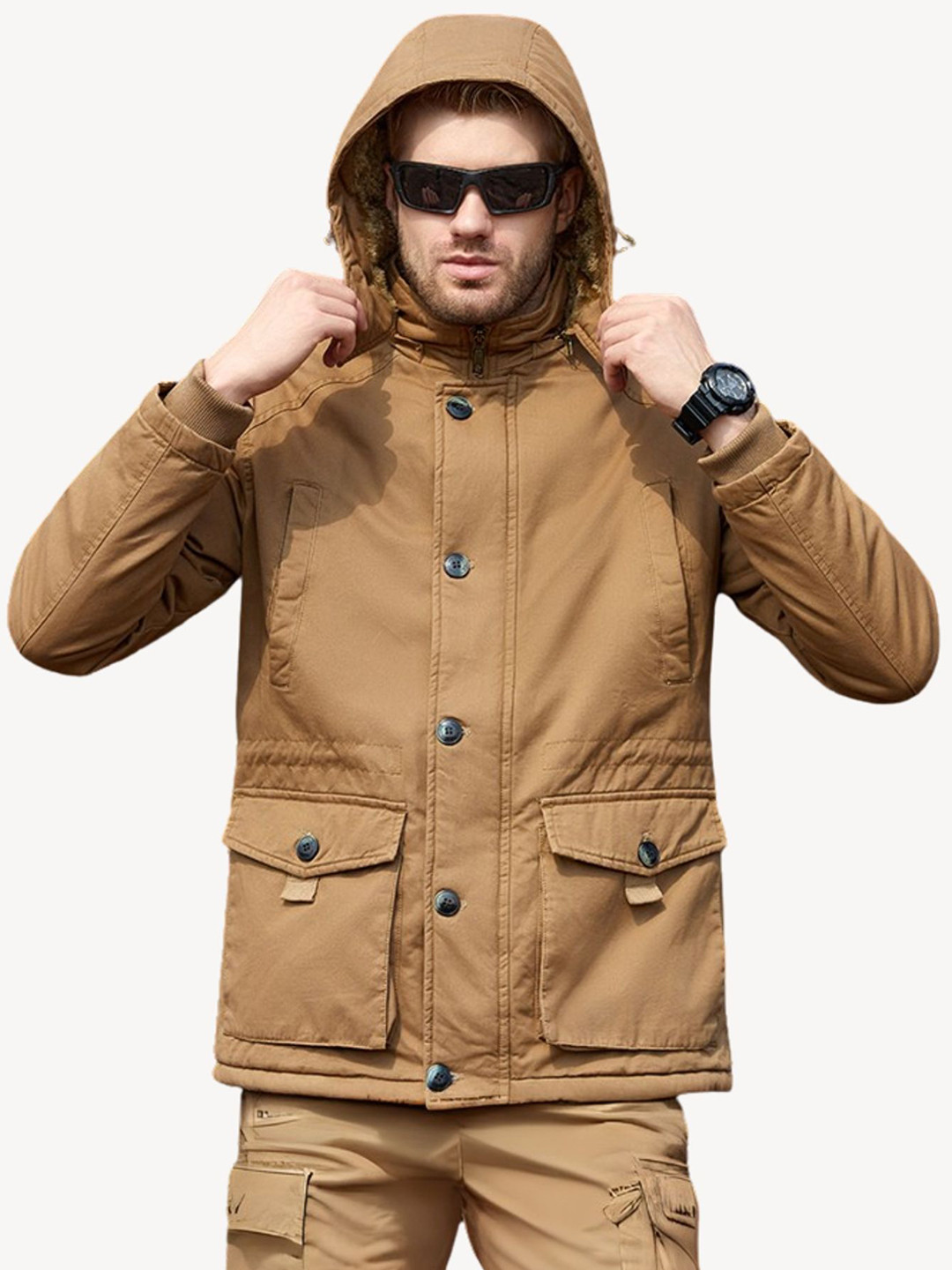 L'monte Men Solid Hooded Winter Parka Jacket