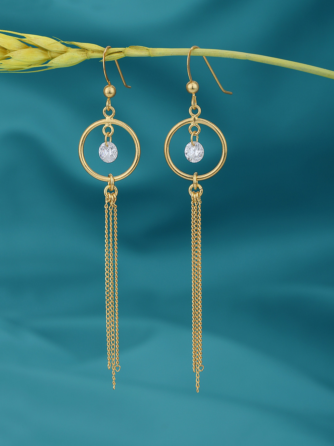 Carlton London 18kt Gold Plated with CZ and Dangling Chain Drop Earring
