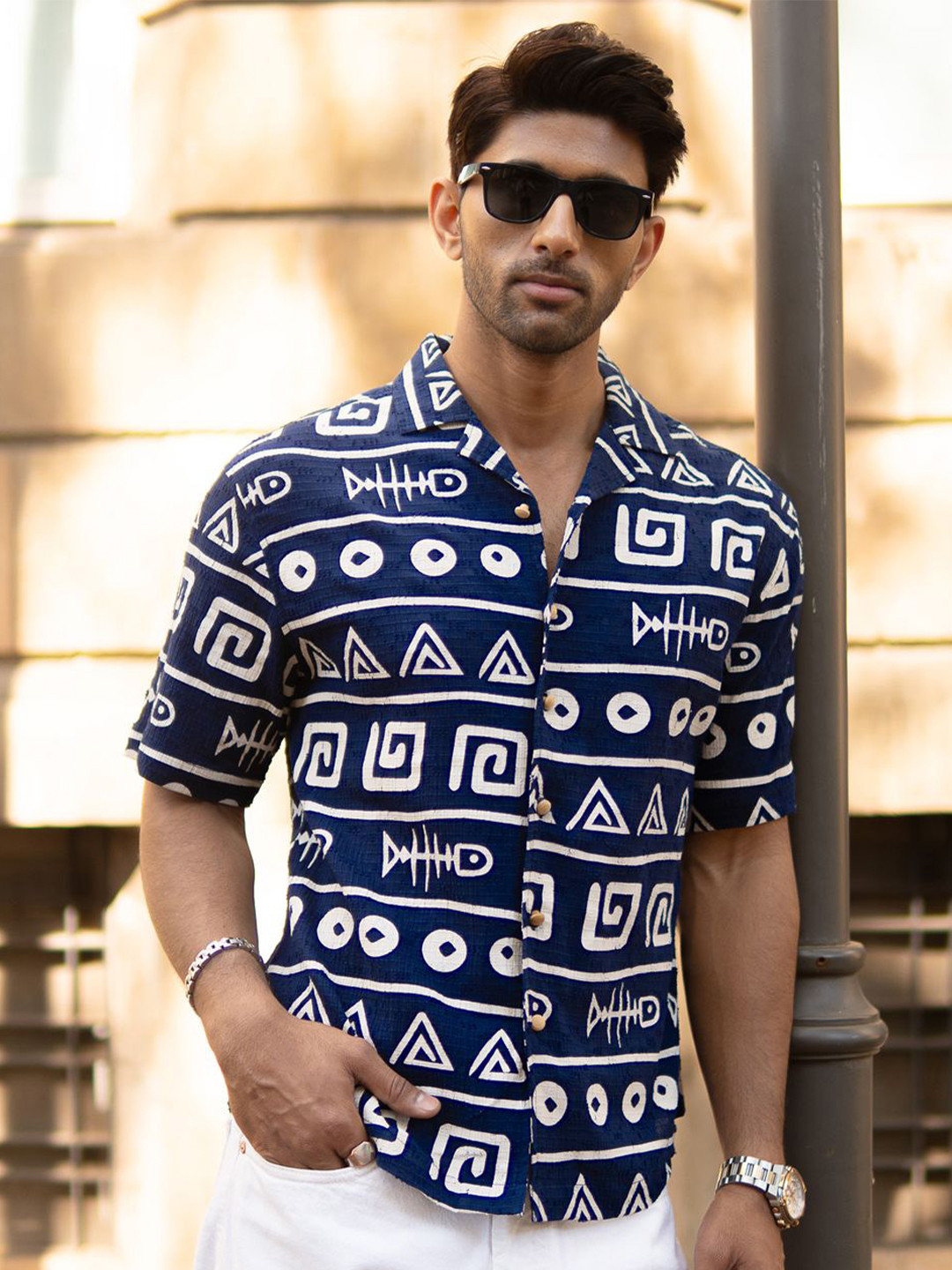 Powerlook Men Oversized Fit Typography Printed Cuban Collar Pure Cotton Casual Shirt