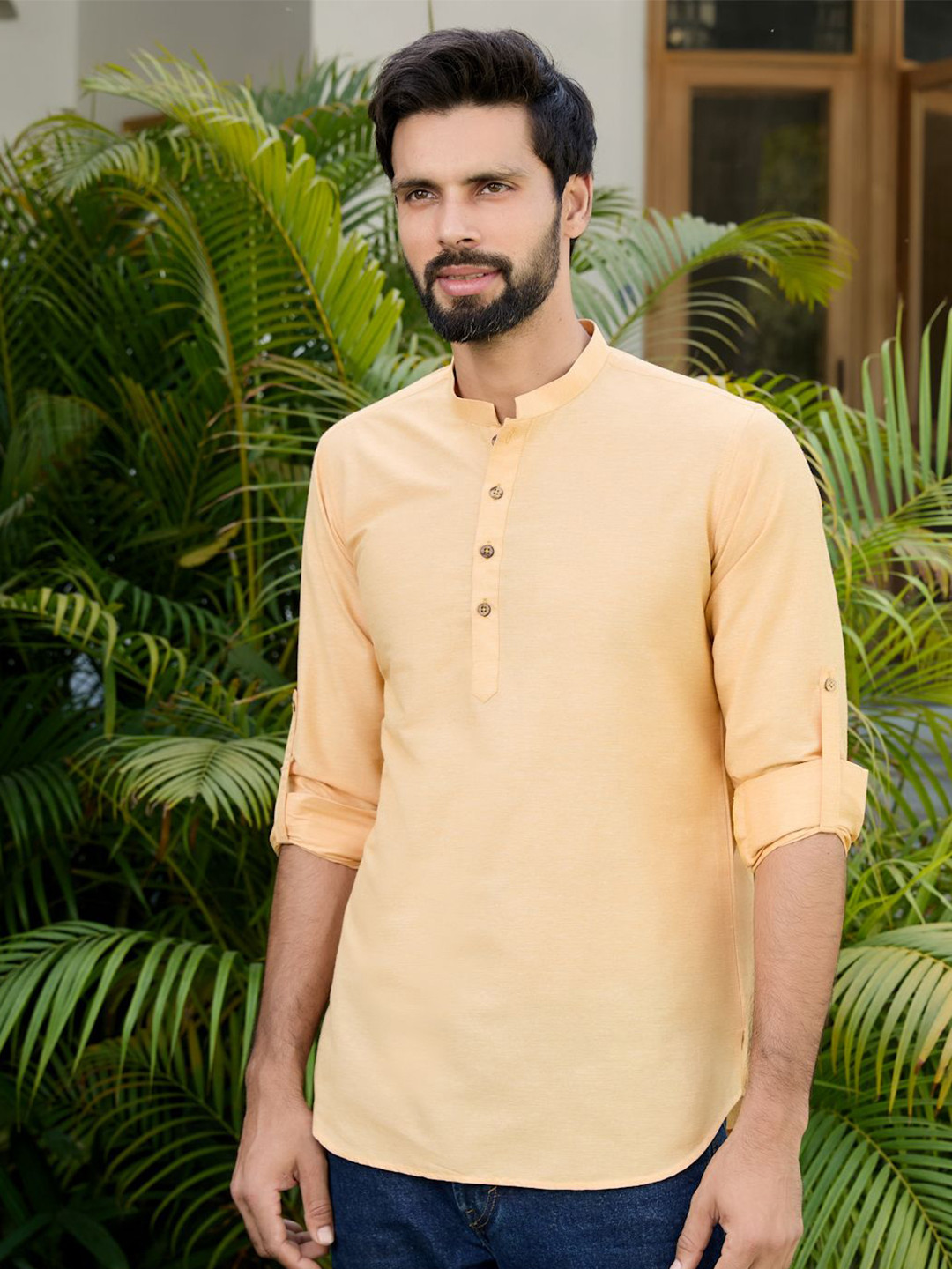 See Designs Men Thread Work Solid  Regular straight Kneelength