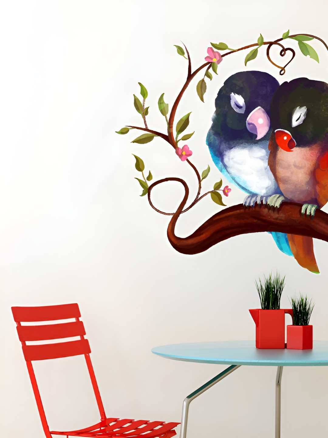 LANSTICK Brown & Red Two birds Printed Self-Adhesive WallStickers