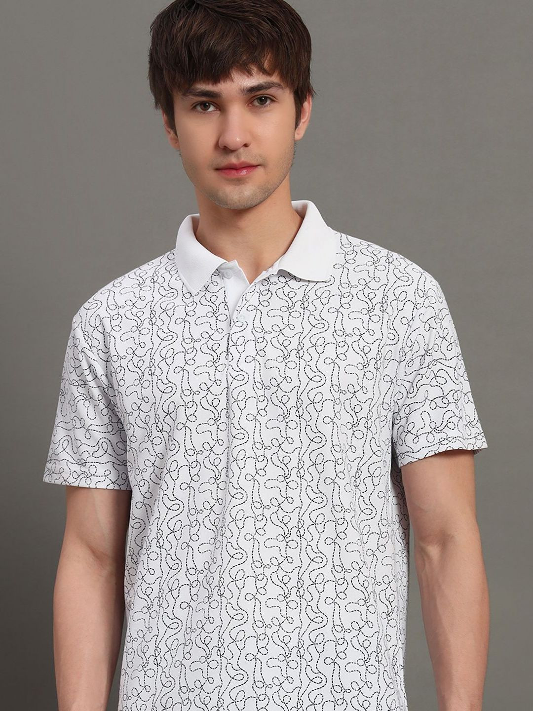 GET GOLF Men Abstract Printed Polo Collar Cotton T-shirt