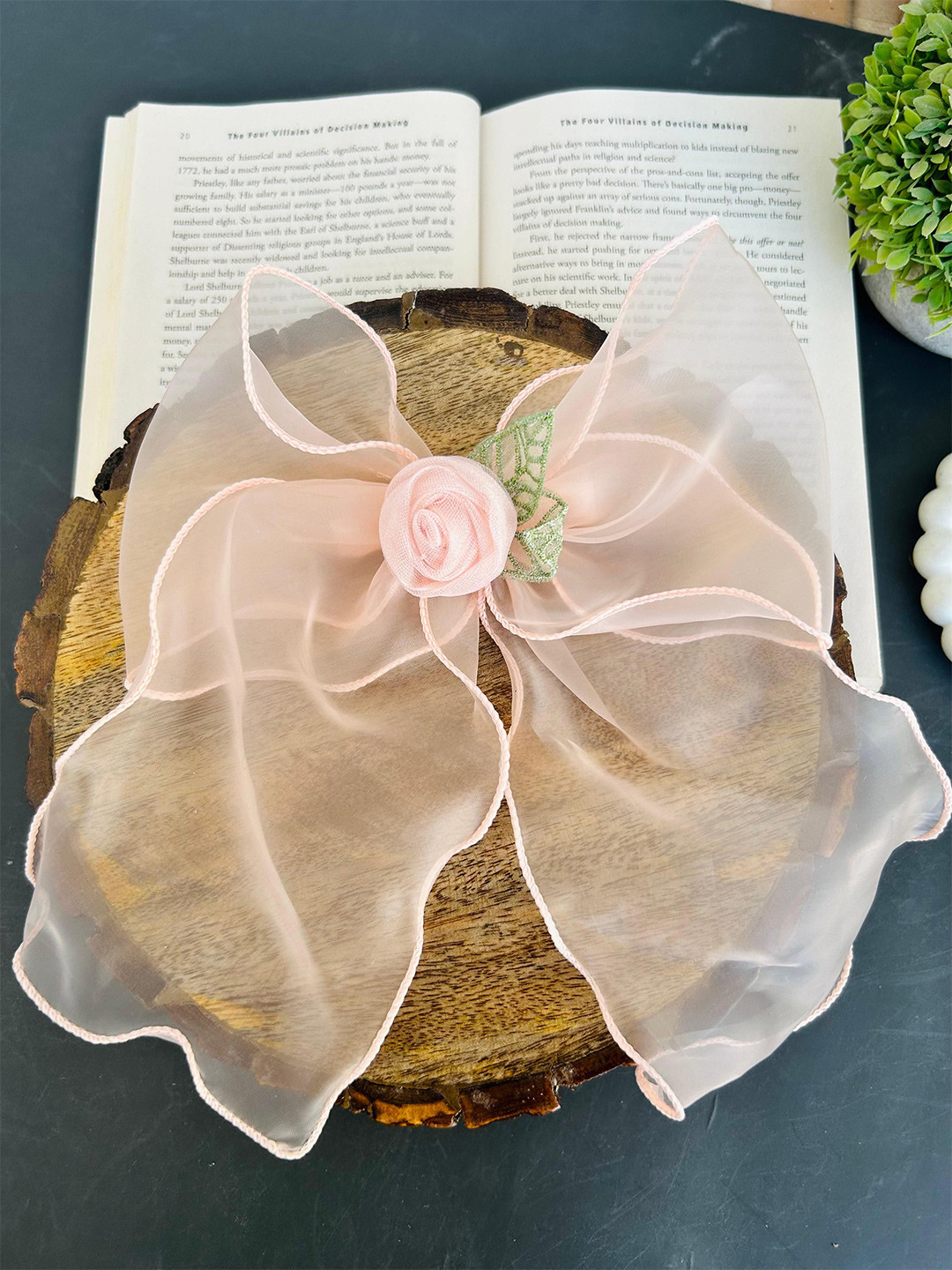 Radhya Accessories Women 1 pc Flower Jumbo Tail Hair Bow Clip- Peach