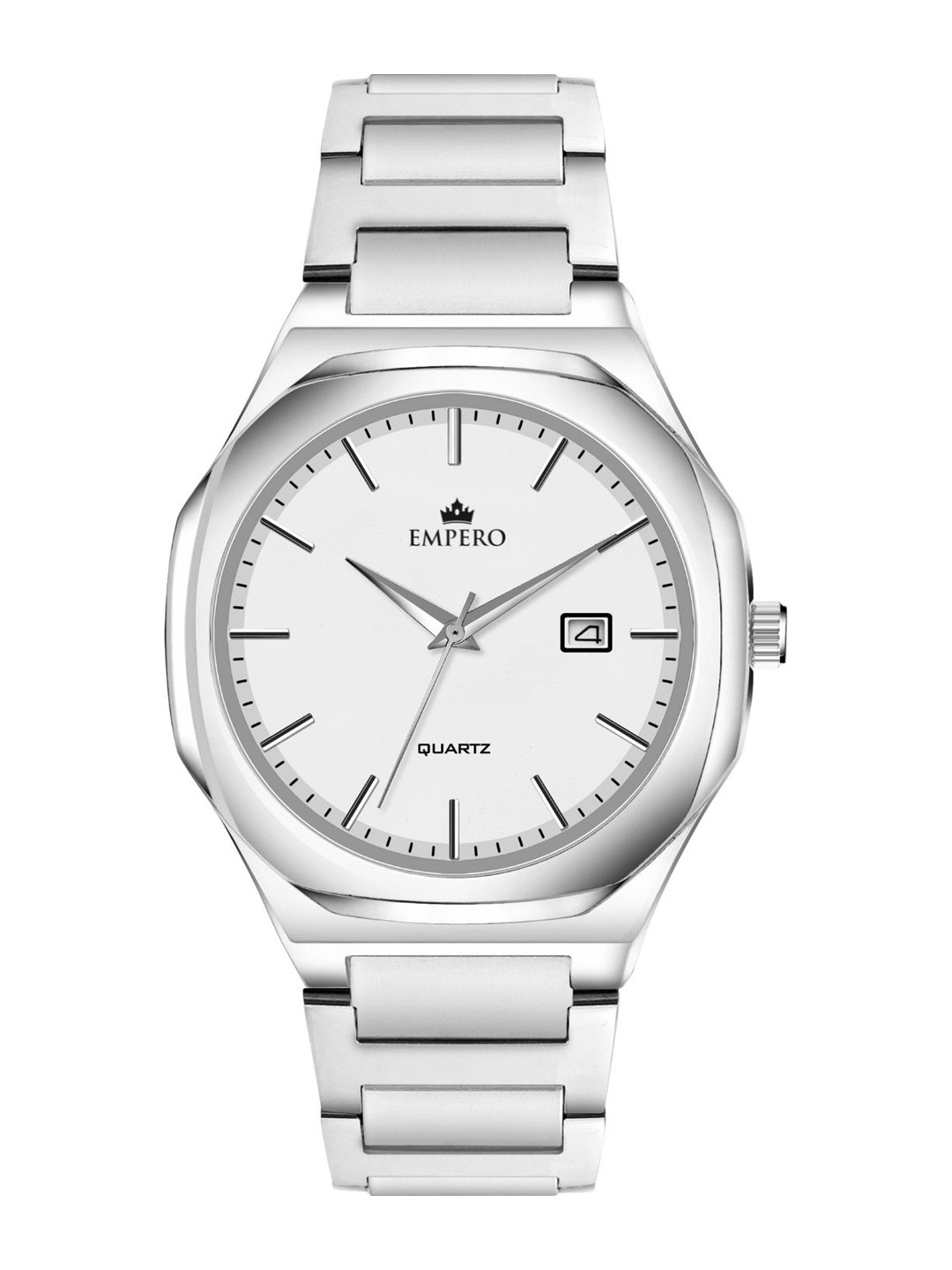 EMPERO Men Stainless Steel Straps Analogue Watch EAB219 White Dial Silver Chain