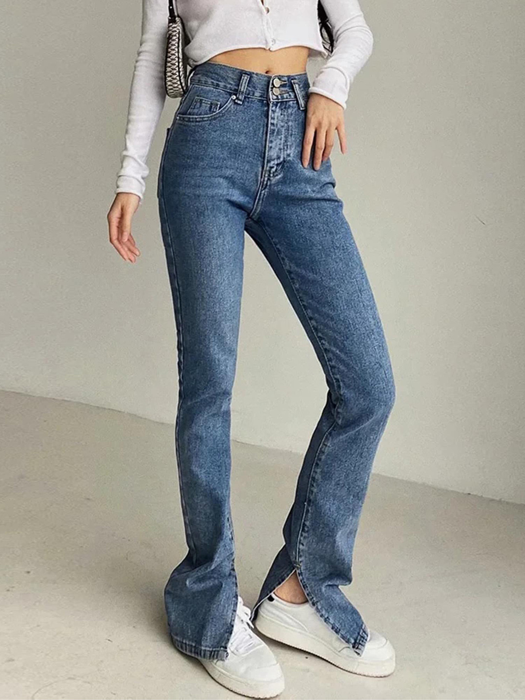 LULU & SKY Women Skinny Fit High-Rise Side Slit Clean Look Heavy Fade Jeans