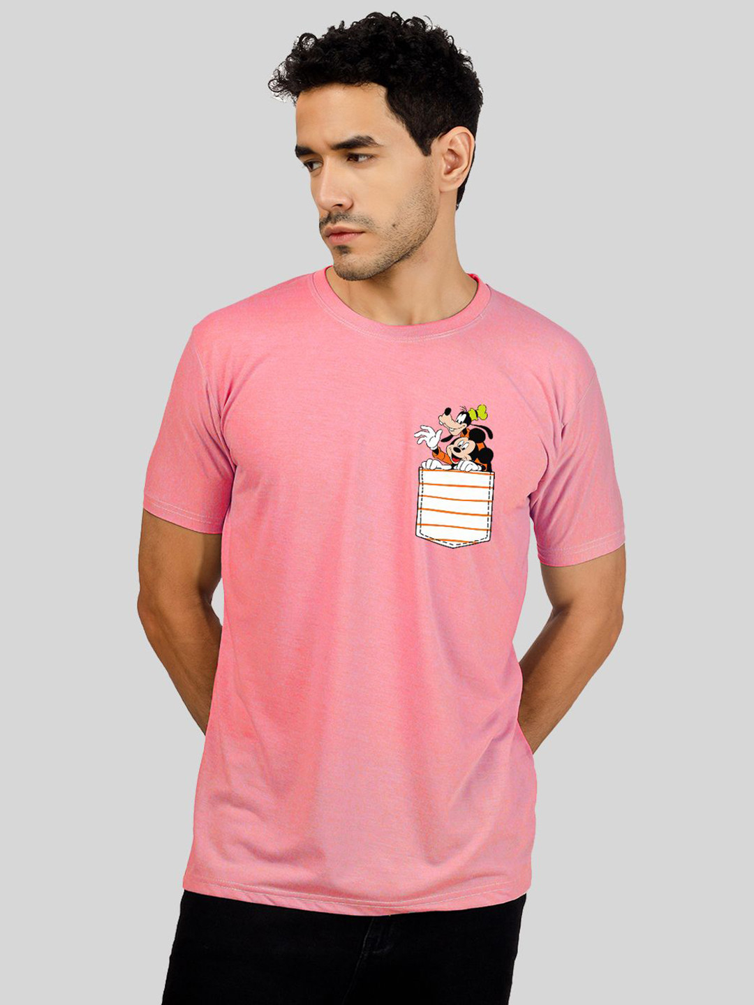 Greylongg Men Mickey & Goofy Graphic Printed Round Neck T-shirt