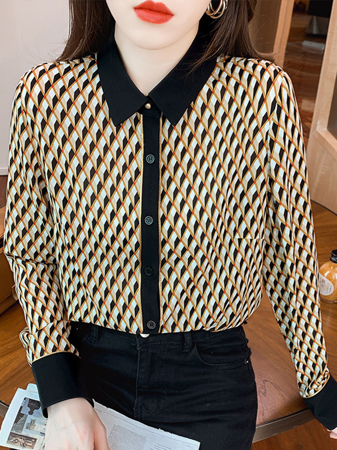 LULU & SKY Monochrome Shirt Style Top