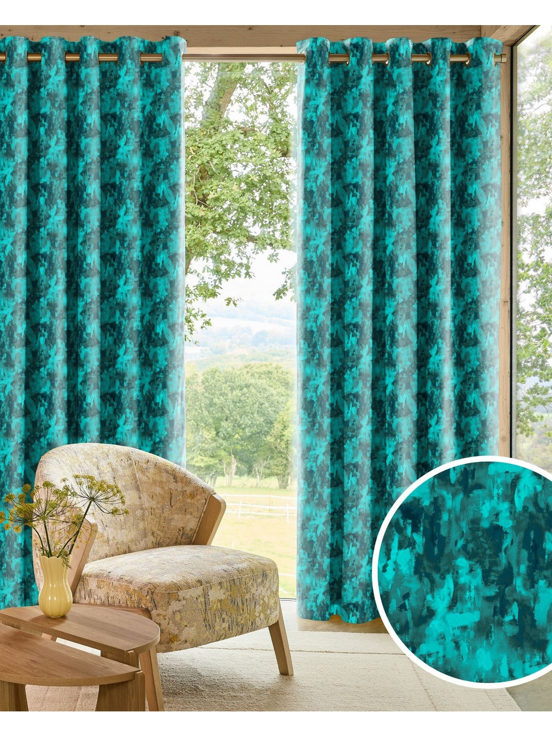 Myntra Elegant Homes Eden Premium Teal 2 Pieces Printed Black Out Long Door Curtain