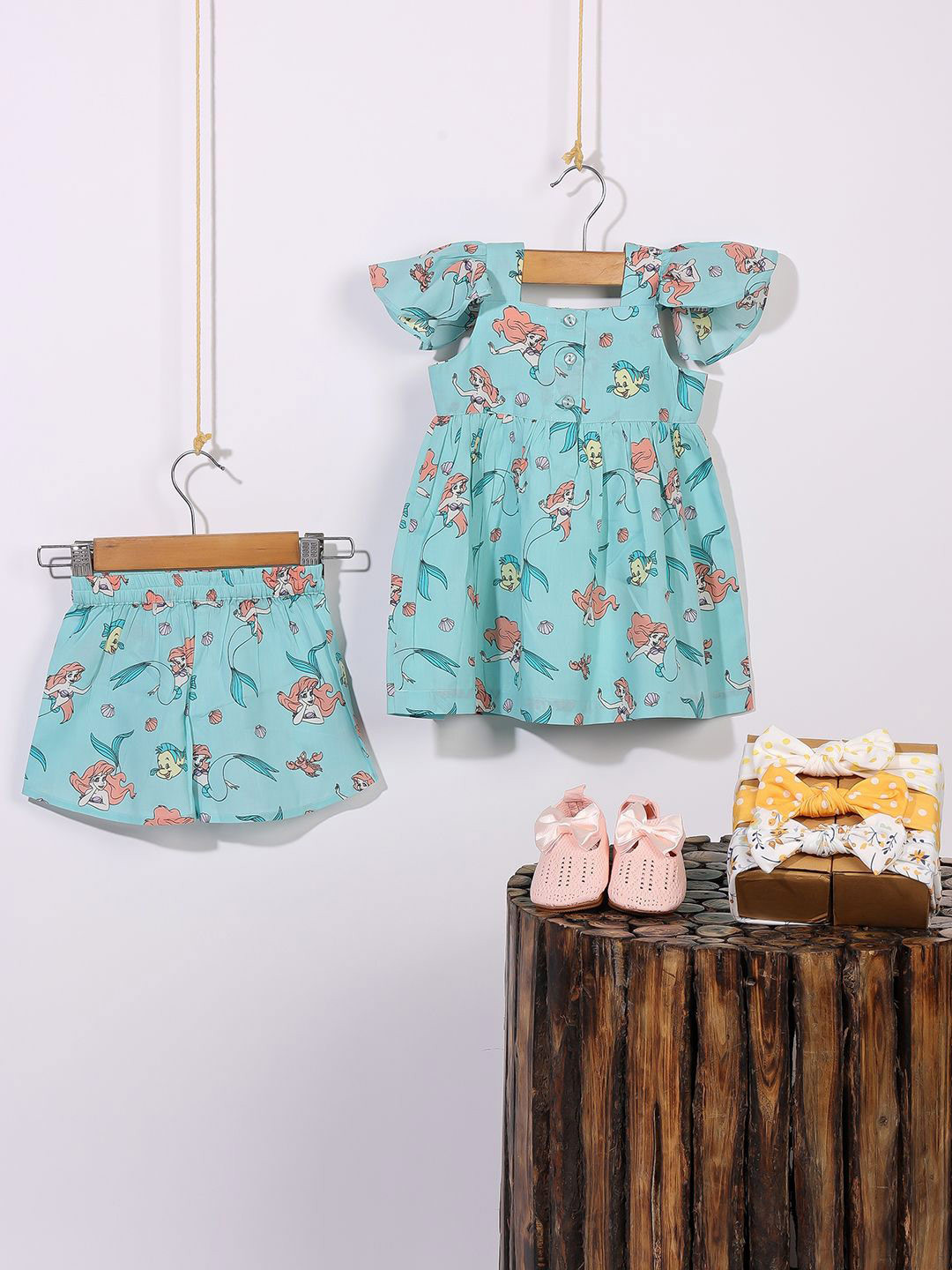 Piccolo Piglet Girls Printed Square Neck Pure Cotton Tunic With Shorts
