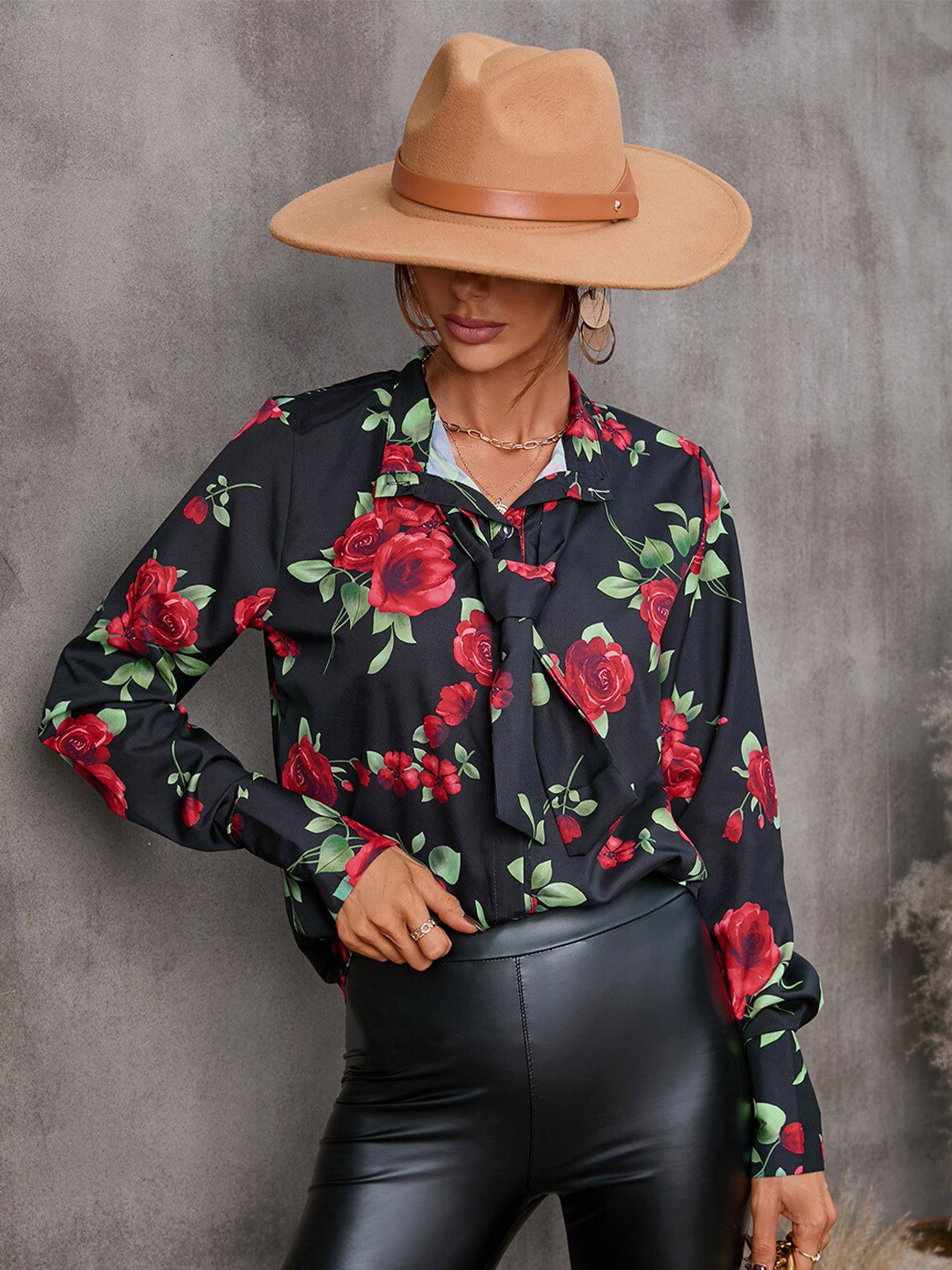 StyleCast Black Opaque Floral Printed Casual Shirt