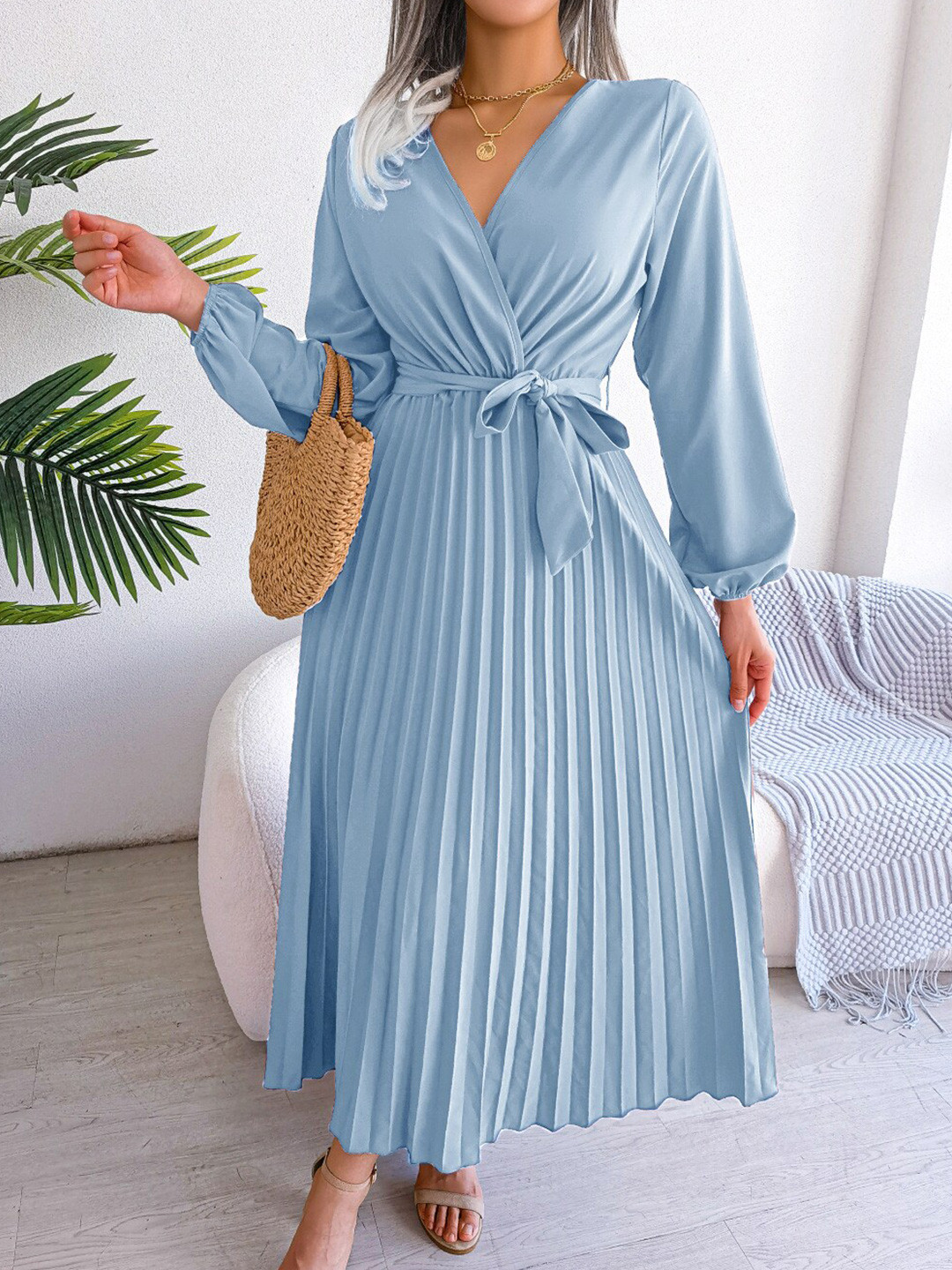 StyleCast Blue V-Neck Chiffon Maxi Dress