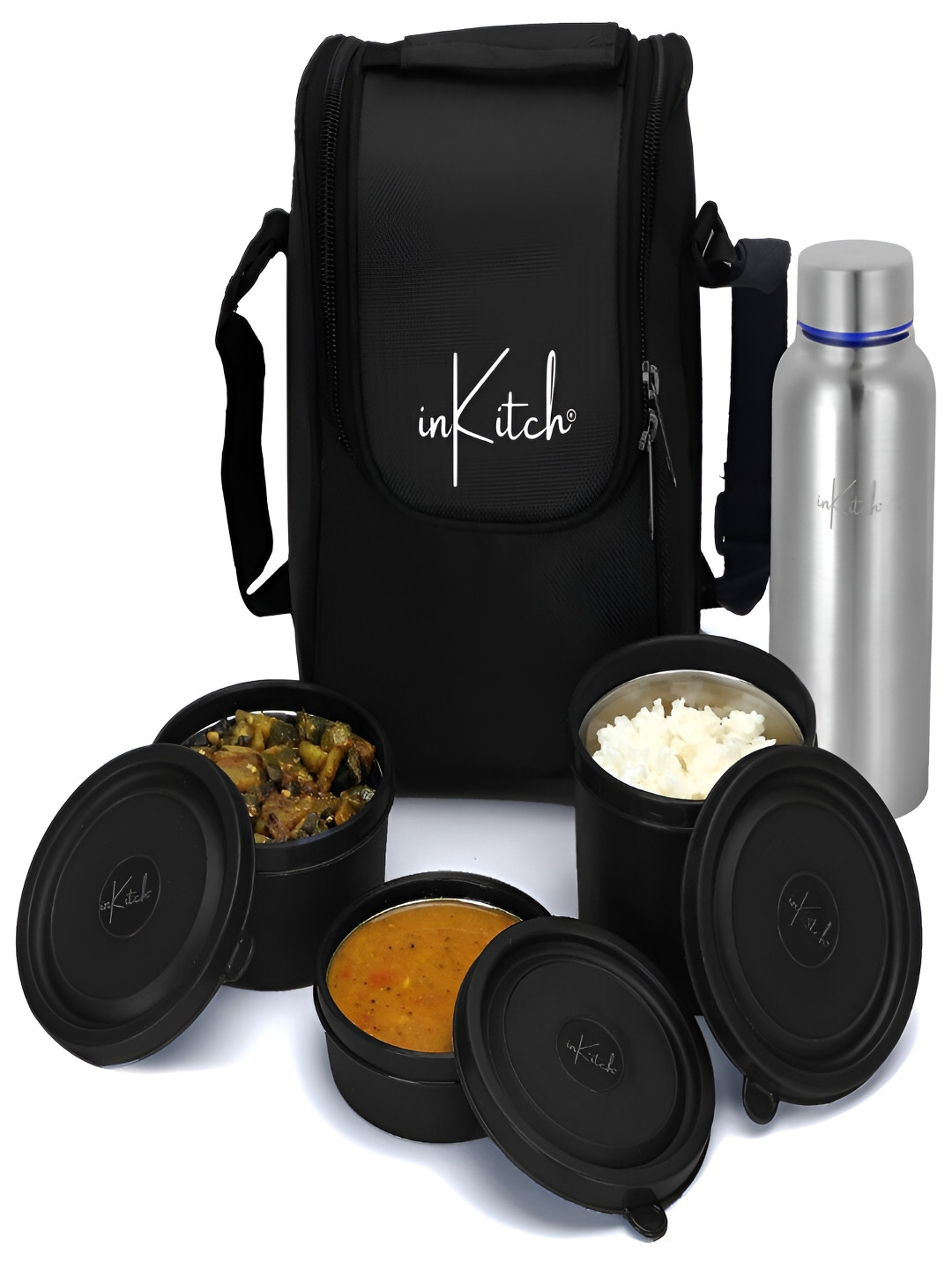 inKitch Steel Solid Plastic Microwave Safe 5PCs Lunch Box With Spoon and Fork