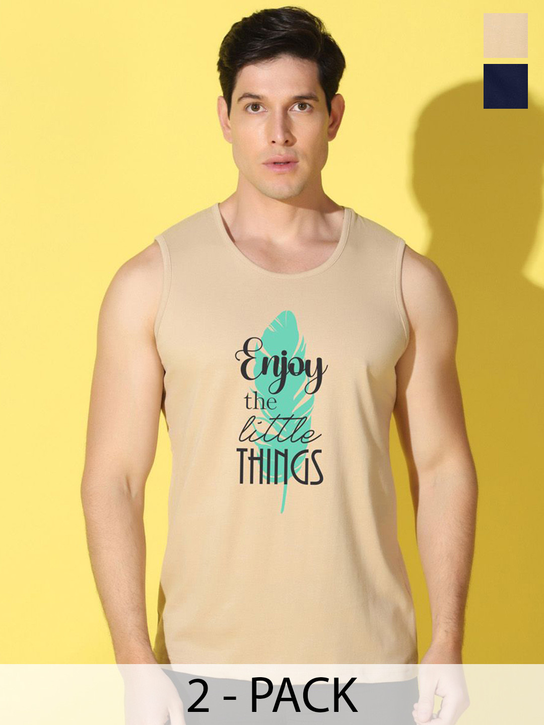 WOOSTRO Pack Of 2 Printed Combed Cotton Gym Vests VWS26(ENJOY RUST)(ENJOY NAVY)