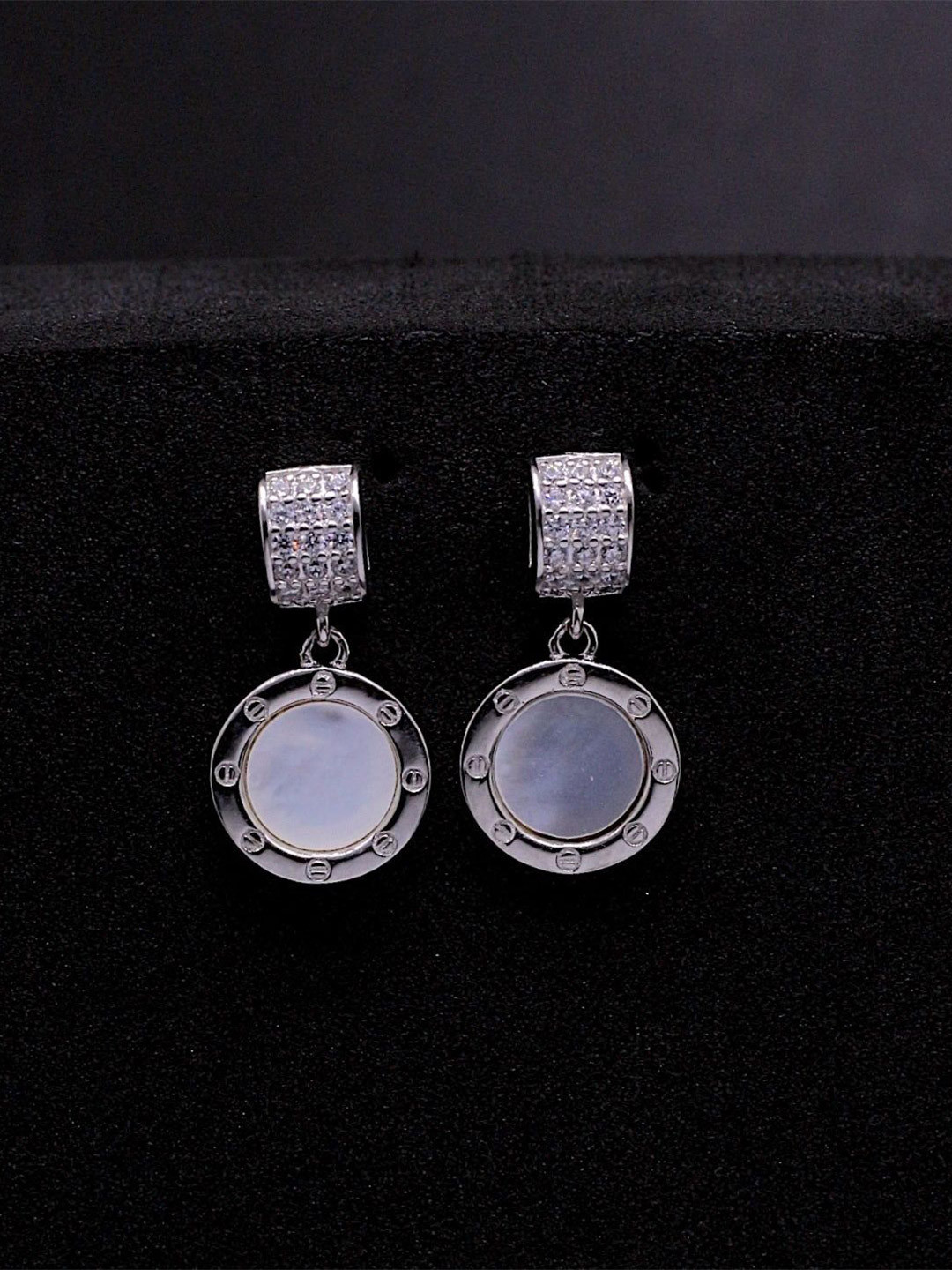 Silver by HM 925 Sterling Silver Rhodium-Plated Cubic Zirconia Contemporary Drop Earrings