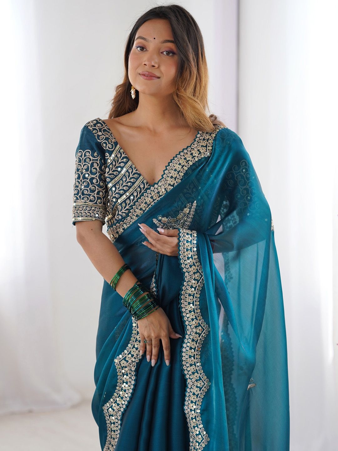 Saree mall Sequinned Organza Designer Sarees