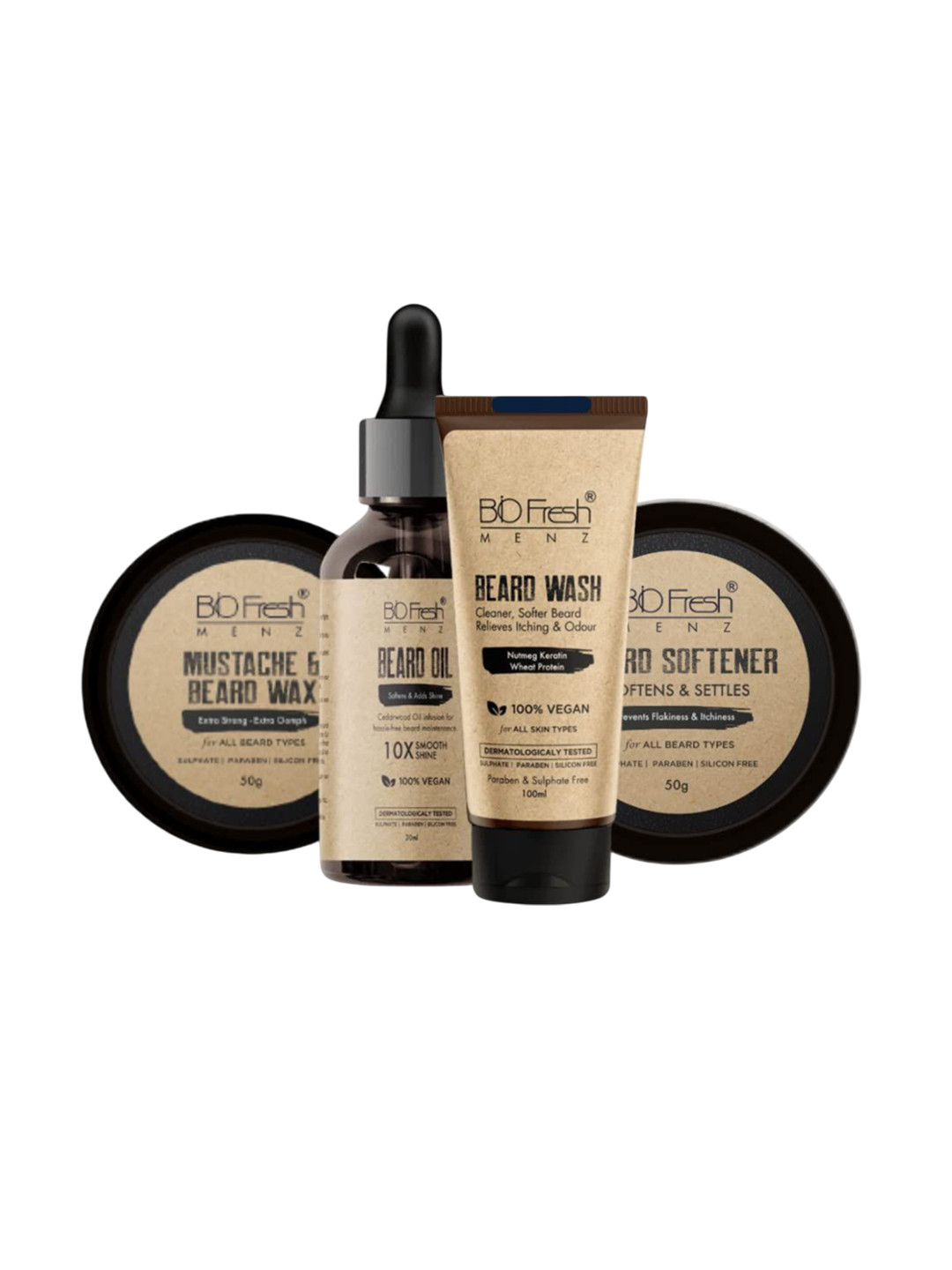 BIOFRESH Set Of 4 Beard Wash, Beard Wax, Beard Softener & Beard Oil