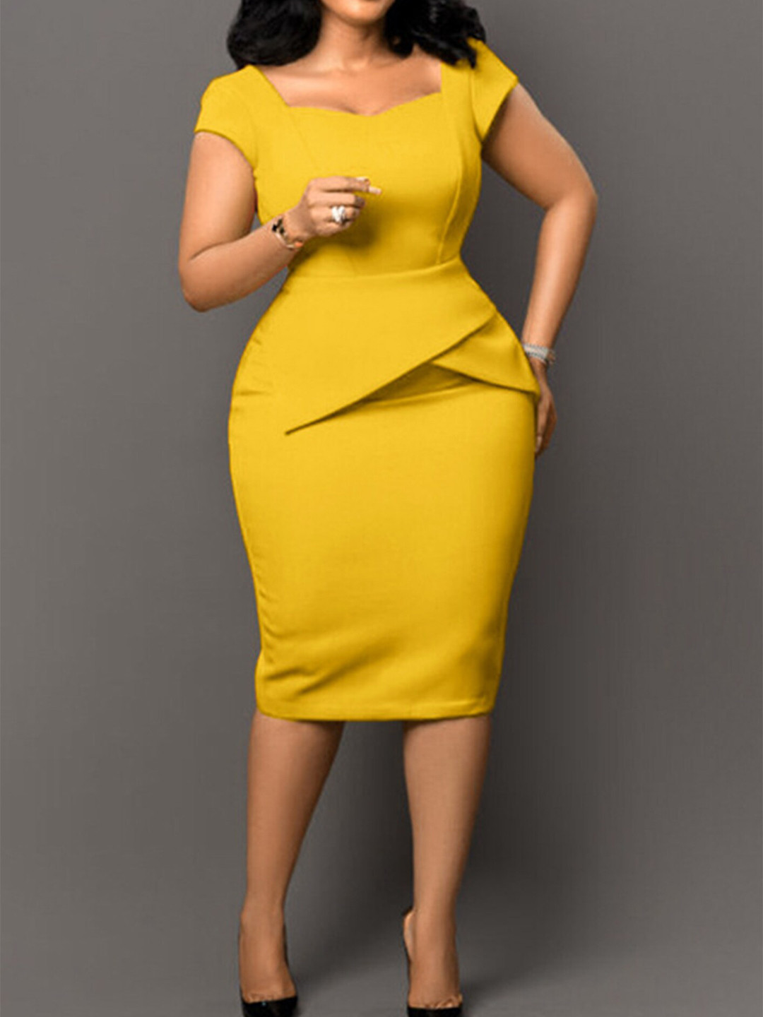 LULU & SKY Square Neck Cap Sleeve Peplum Dress