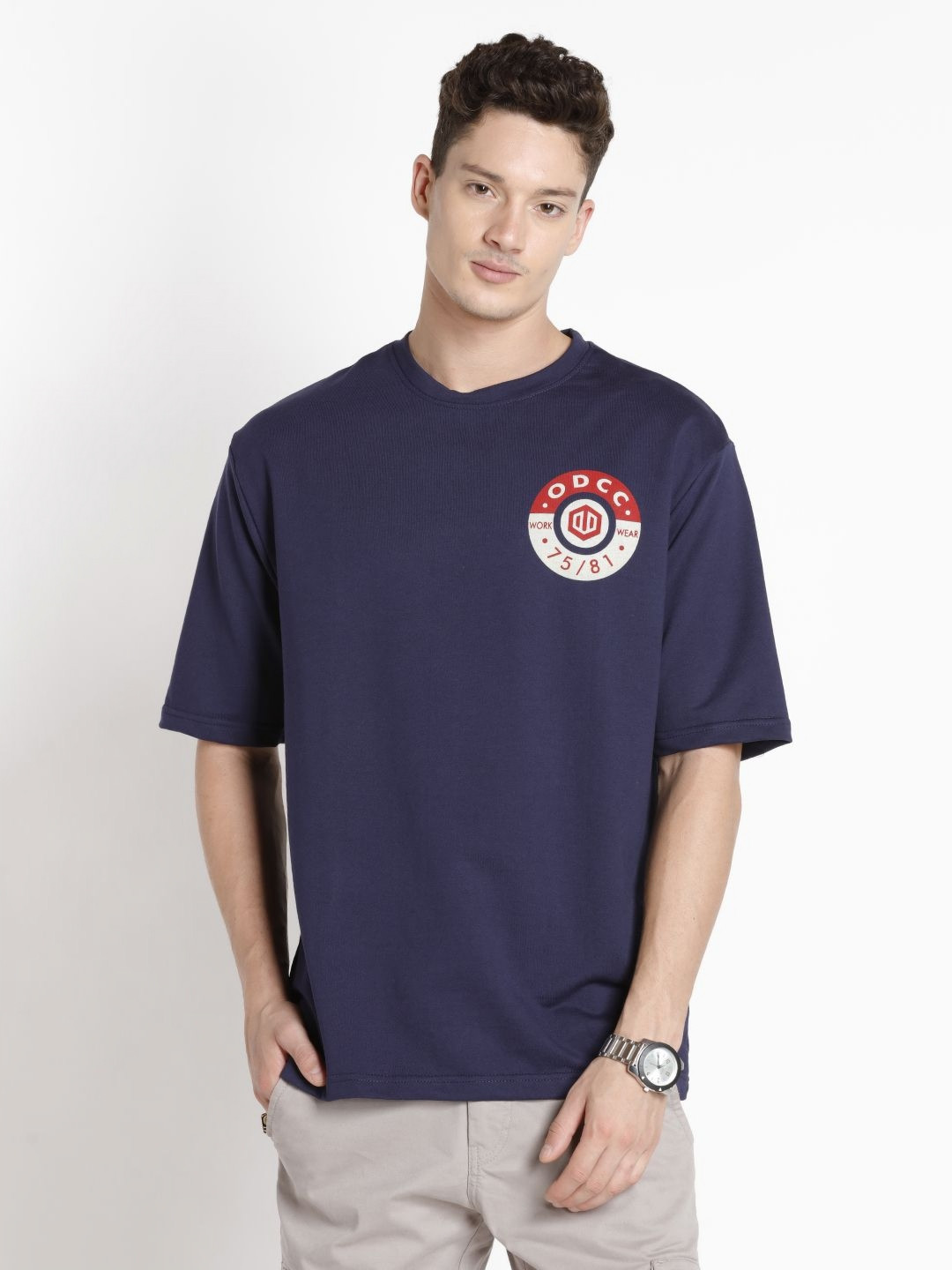 ODCC Typography Printed Round Neck Oversized Cotton T-shirt