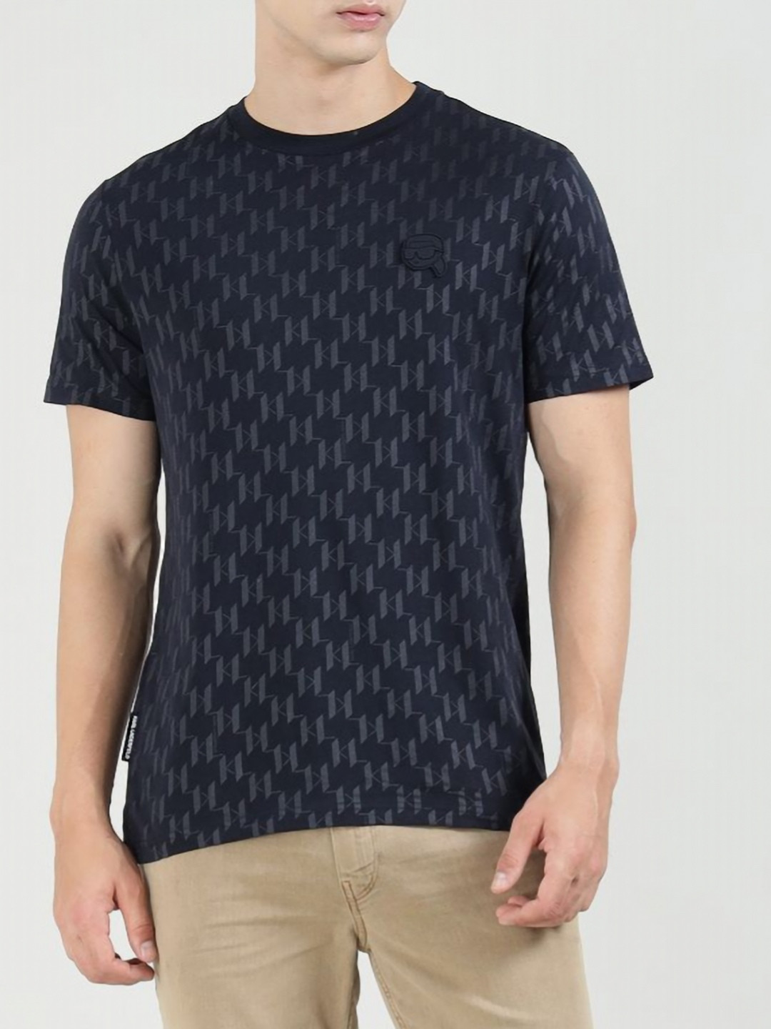 Karl Lagerfeld Geometric Printed Round Neck Slim Fit Pure Cotton T-shirt