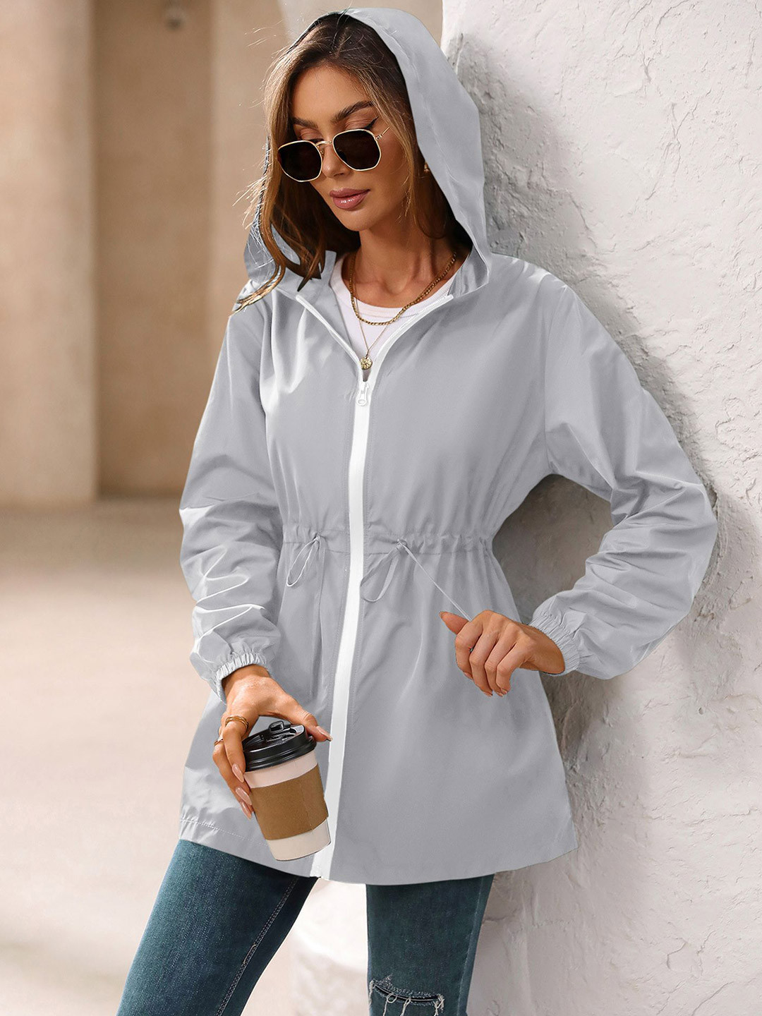 StyleCast x Revolte Grey Hooded Long Sleeves Shrug