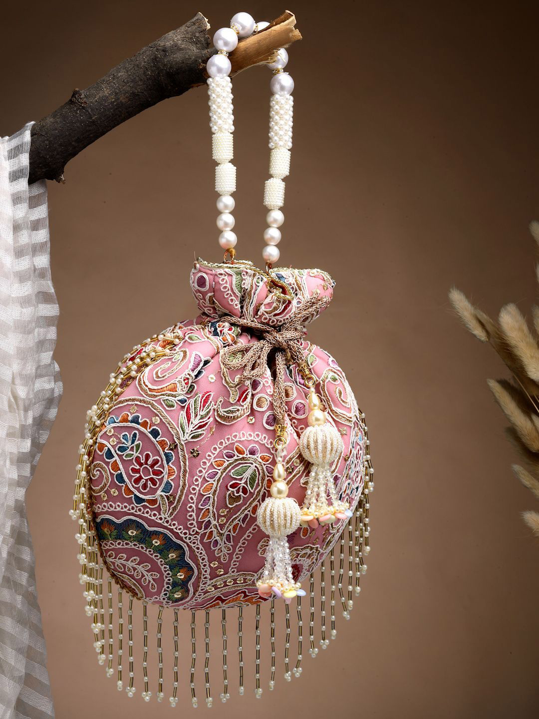 Anekaant Droop Lavender & Multi Paisely Embroidered Georgette  Potli