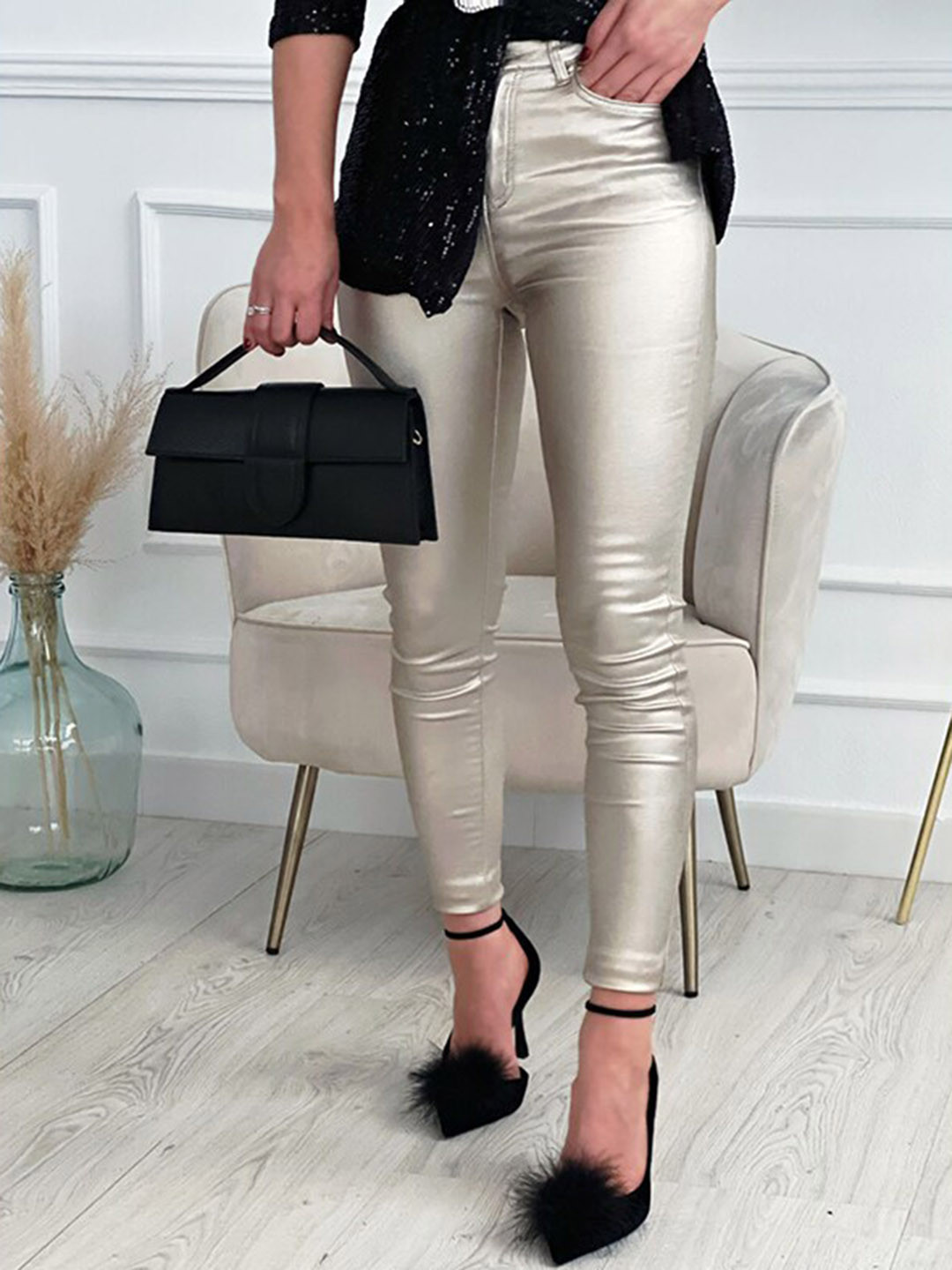 StyleCast Women Silver-Toned Slim Fit High-Rise Regular Trousers