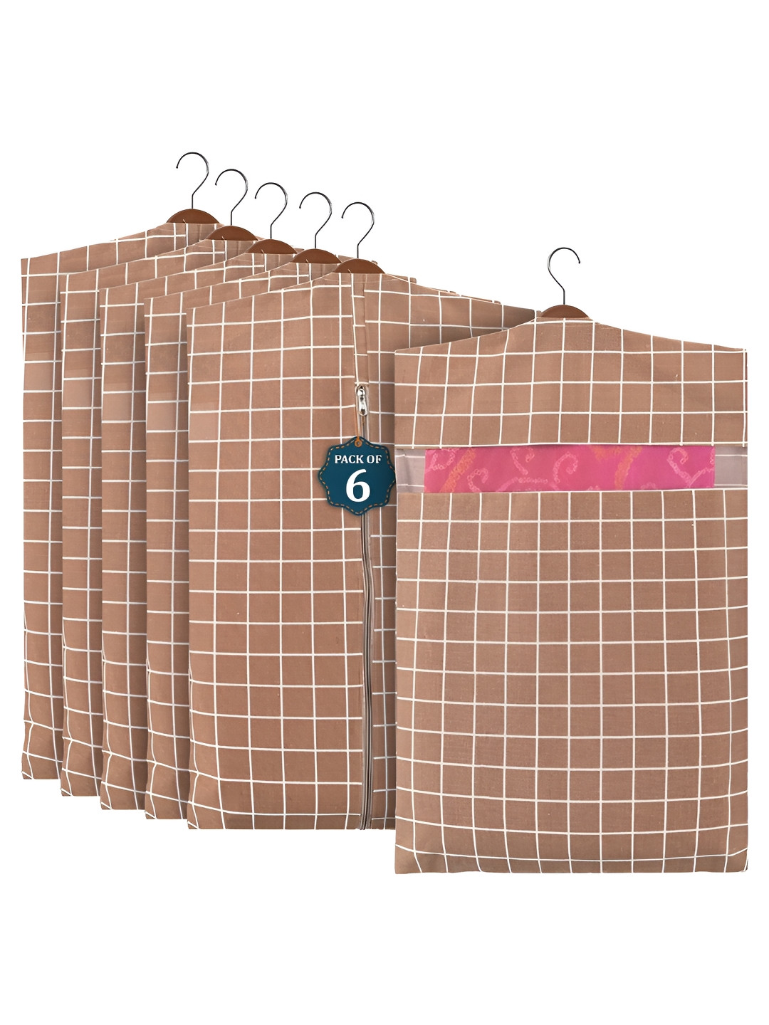 Myntra Elegant Homes Brown And White 6 Pieces Checked Wardrobe Multi-Utility Organisers