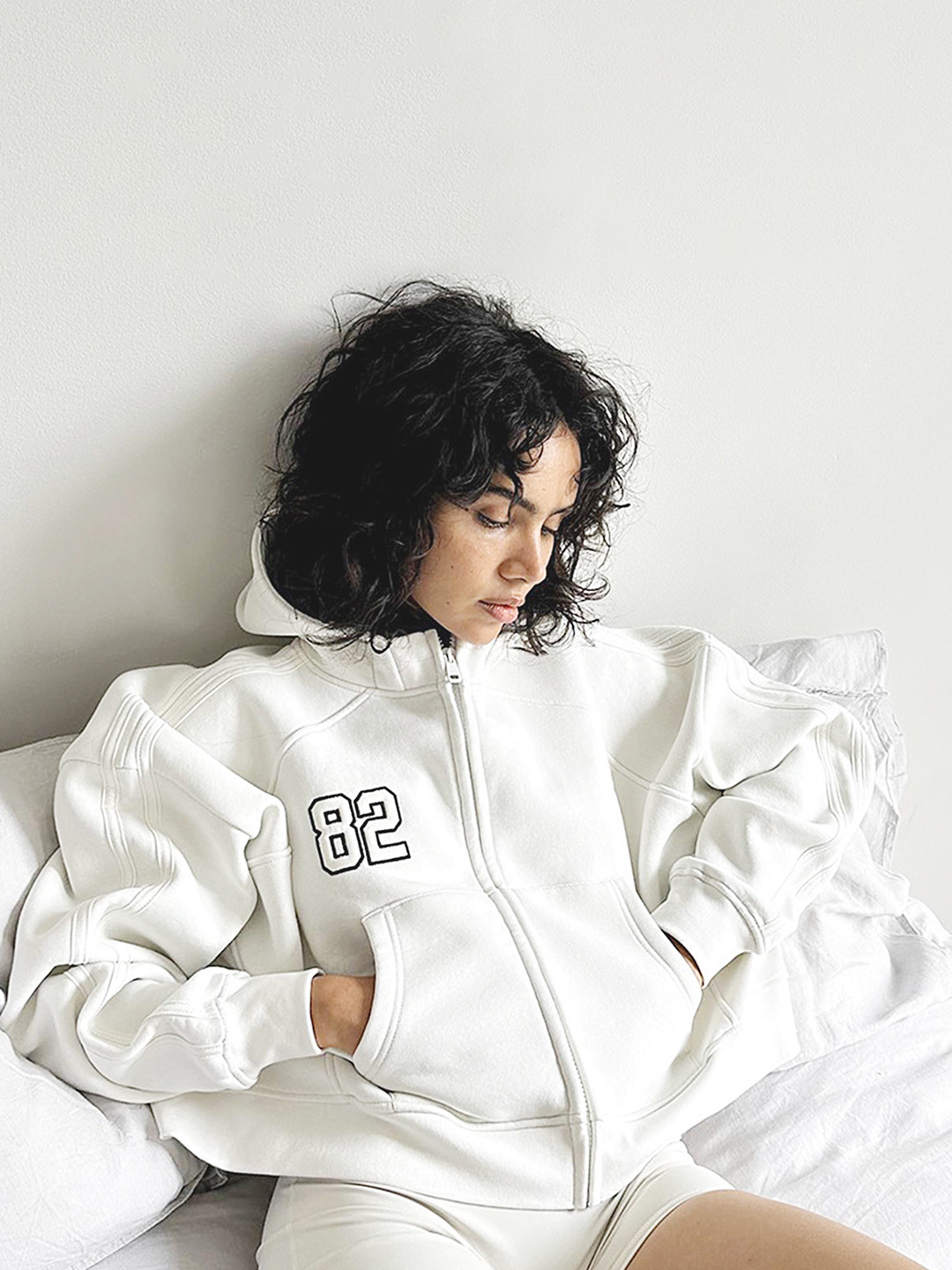 LULU & SKY Women White Printed Hooded Sweatshirt