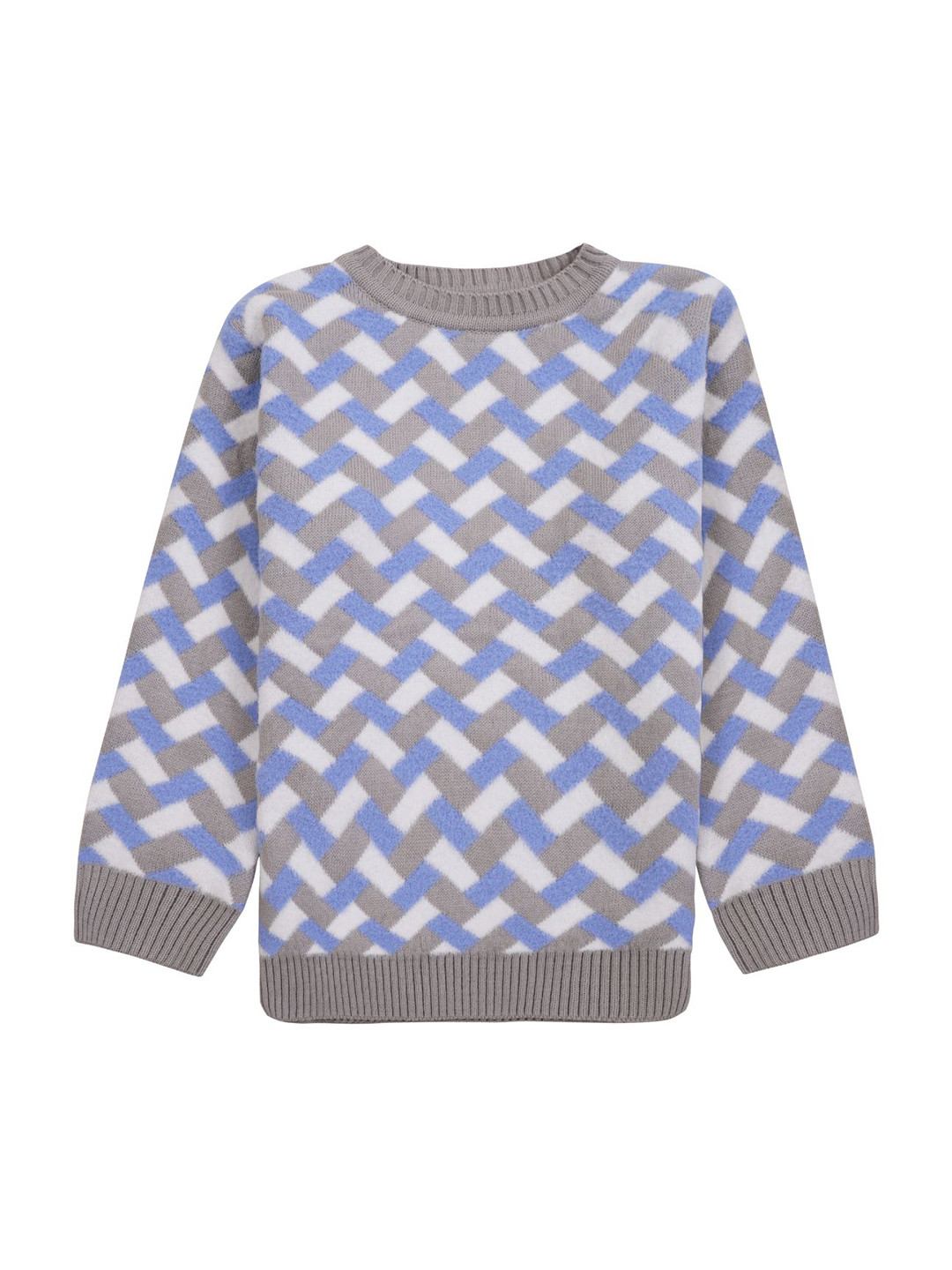 CLAP Boy Checked Round Neck Woollen Pullover