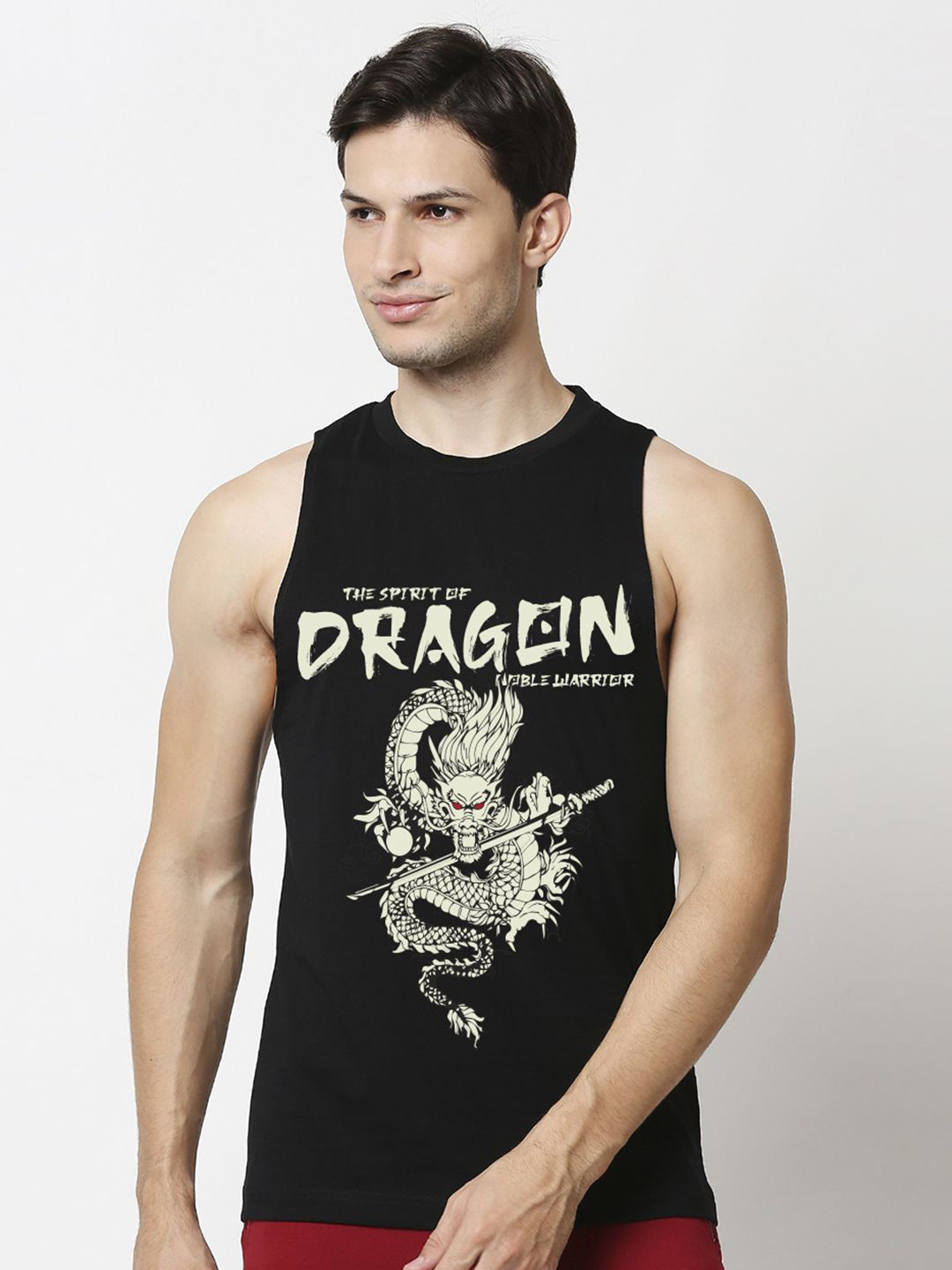 Bewakoof Men Jet Black Dragon Graphic Printed Oversized Gym Vest