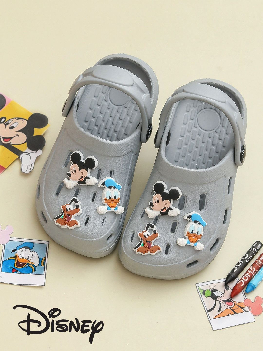 Disney By Yellow Bee Boys Mickey Mouse Clogs With Donald Duck & Pluto Charms