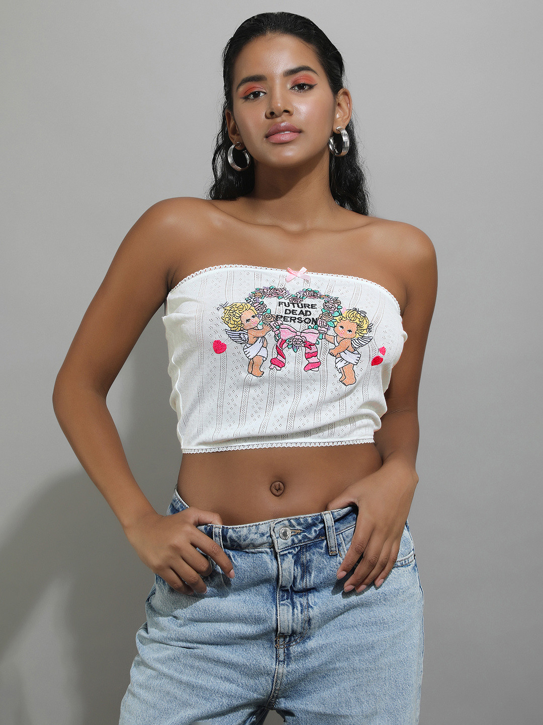 LULU & SKY Lace Cotton Crop Tube Top